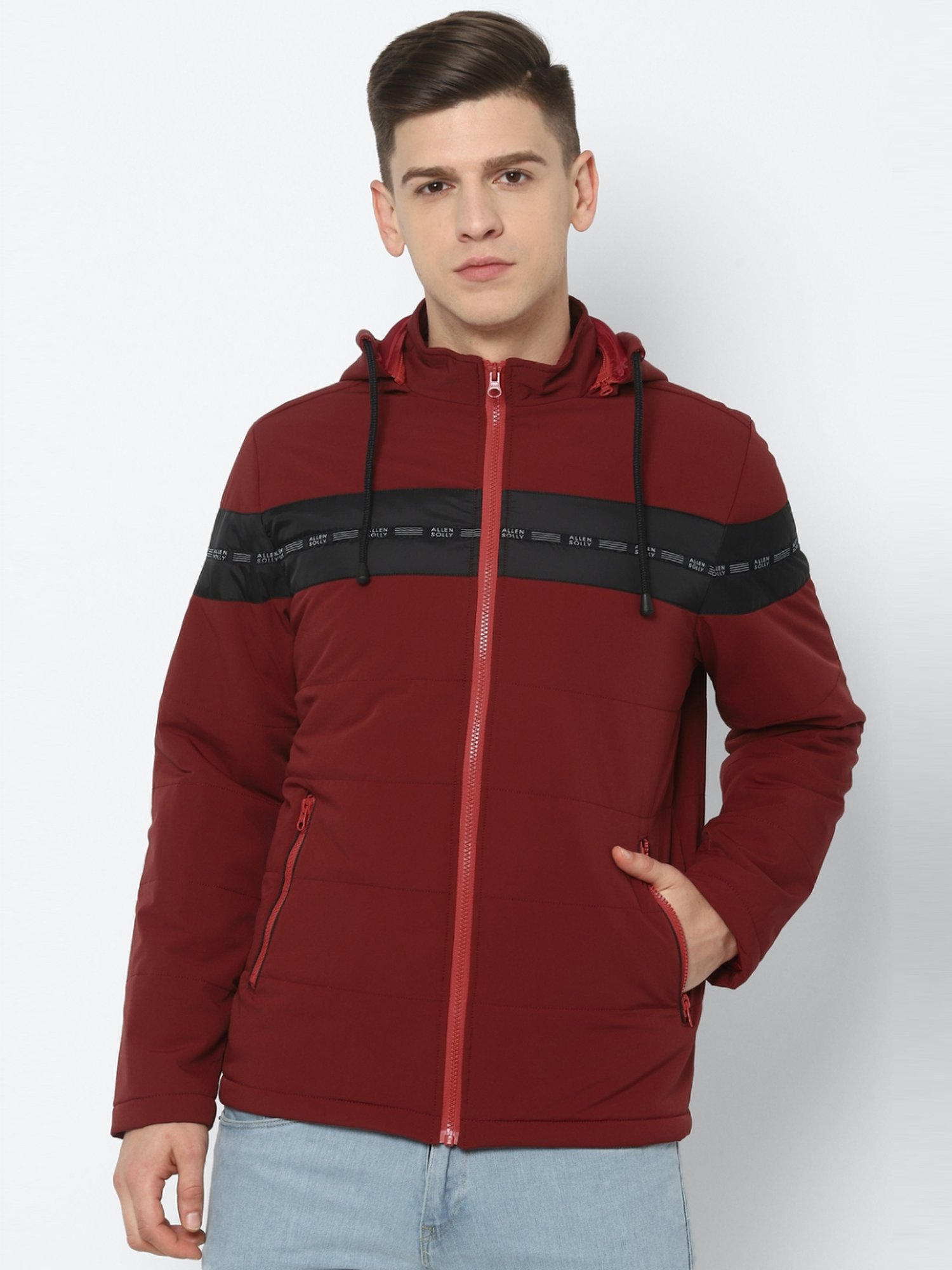 Buy Allen Solly Sport Men Maroon Solid Bomber Jacket - Jackets for Men  10656362 | Myntra