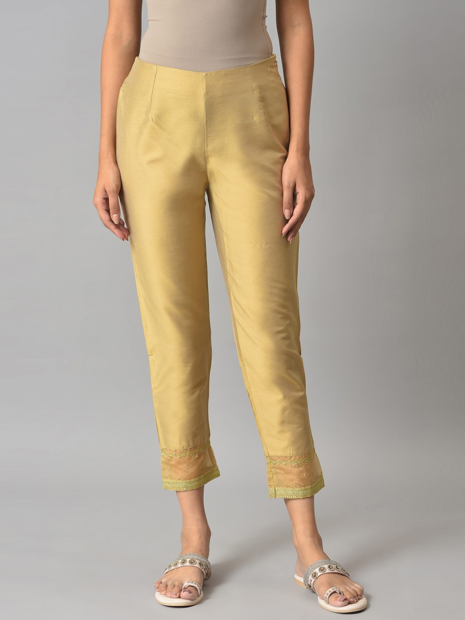 Buy Gold Solid Trousers Online  W for Woman