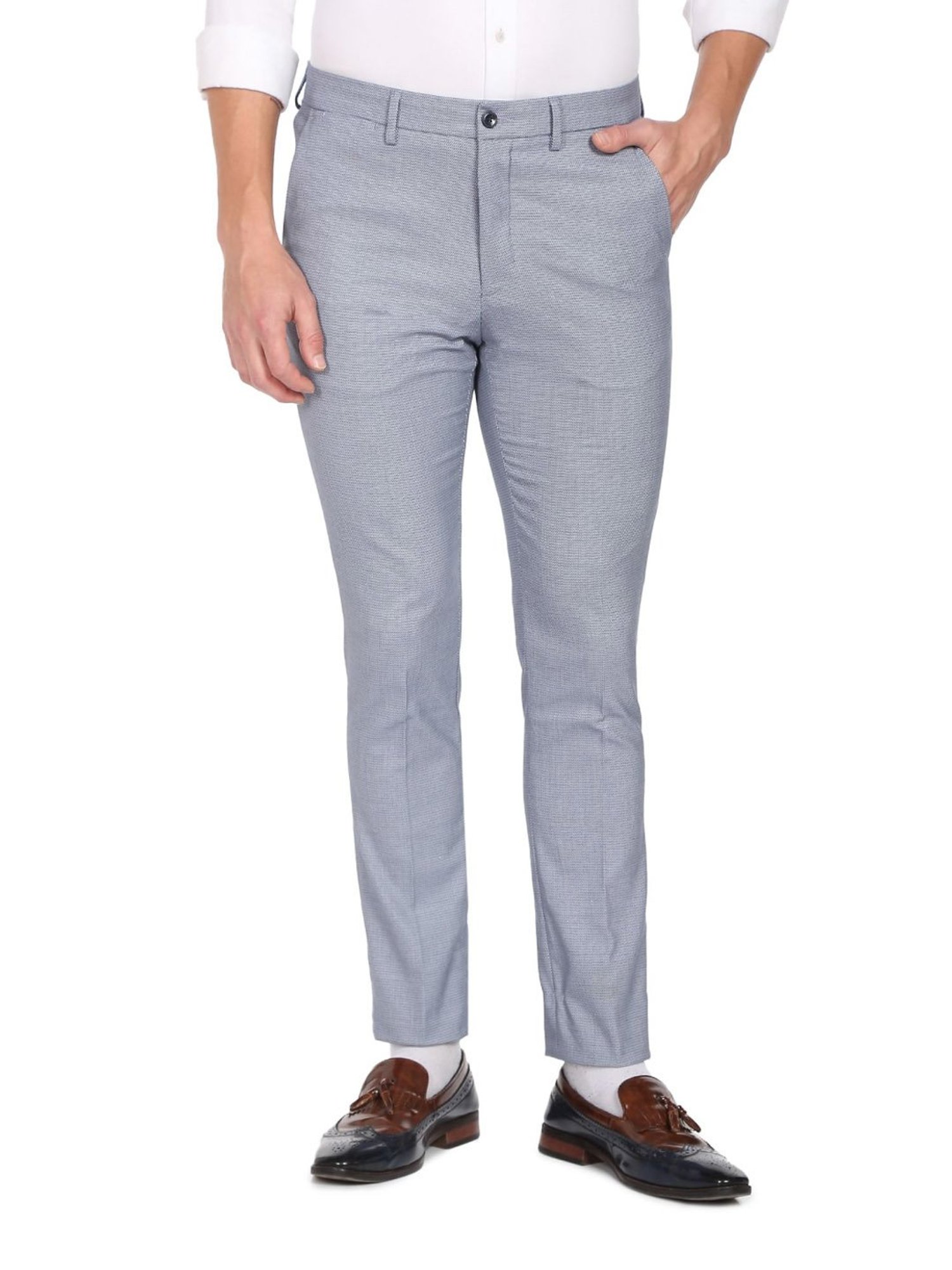 Buy Arrow New York Light Grey Slim Fit Self Pattern Trousers for Mens  Online  Tata CLiQ