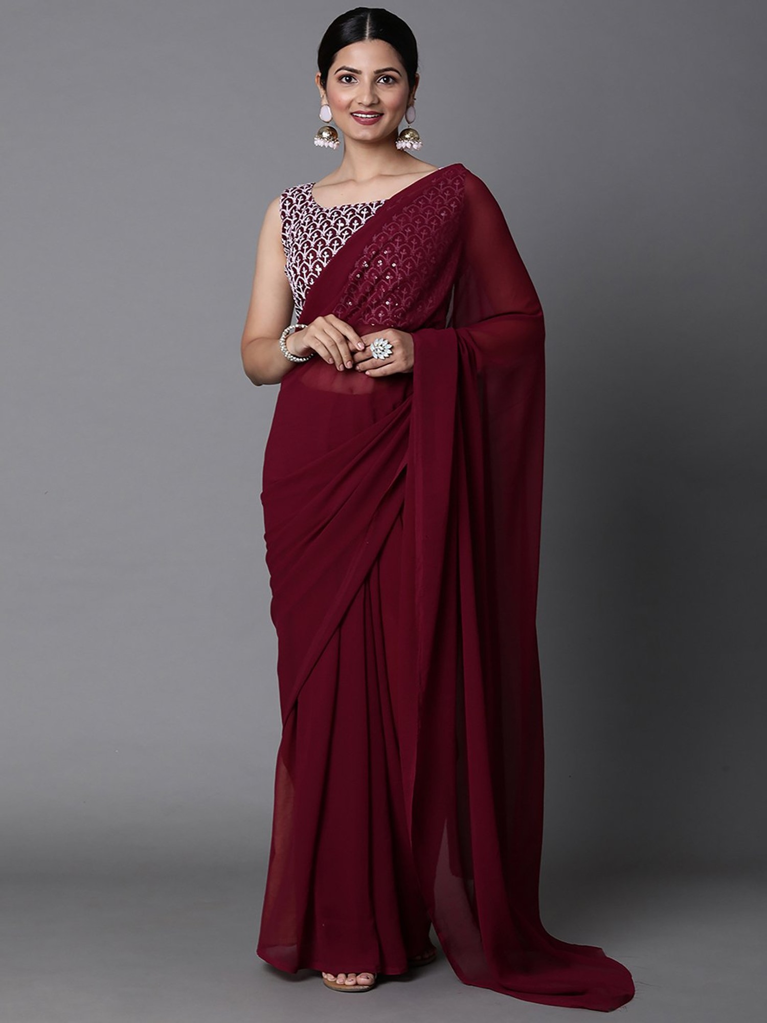 SN80D  Shop Indian Women 60 Gm Georgette Designer Saree In Maroon Colour  Online