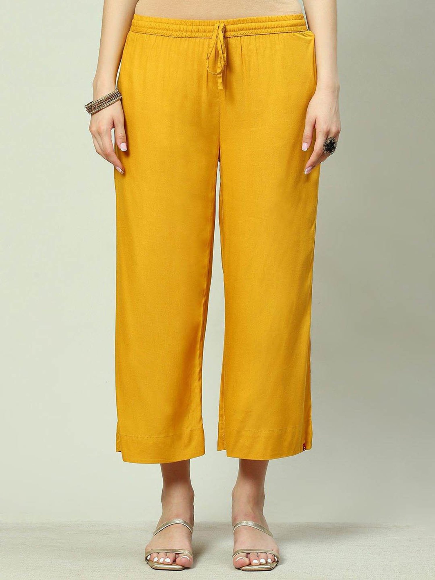 Buy Biba Mustard Rayon Cropped Pants for Women's Online @ Tata CLiQ