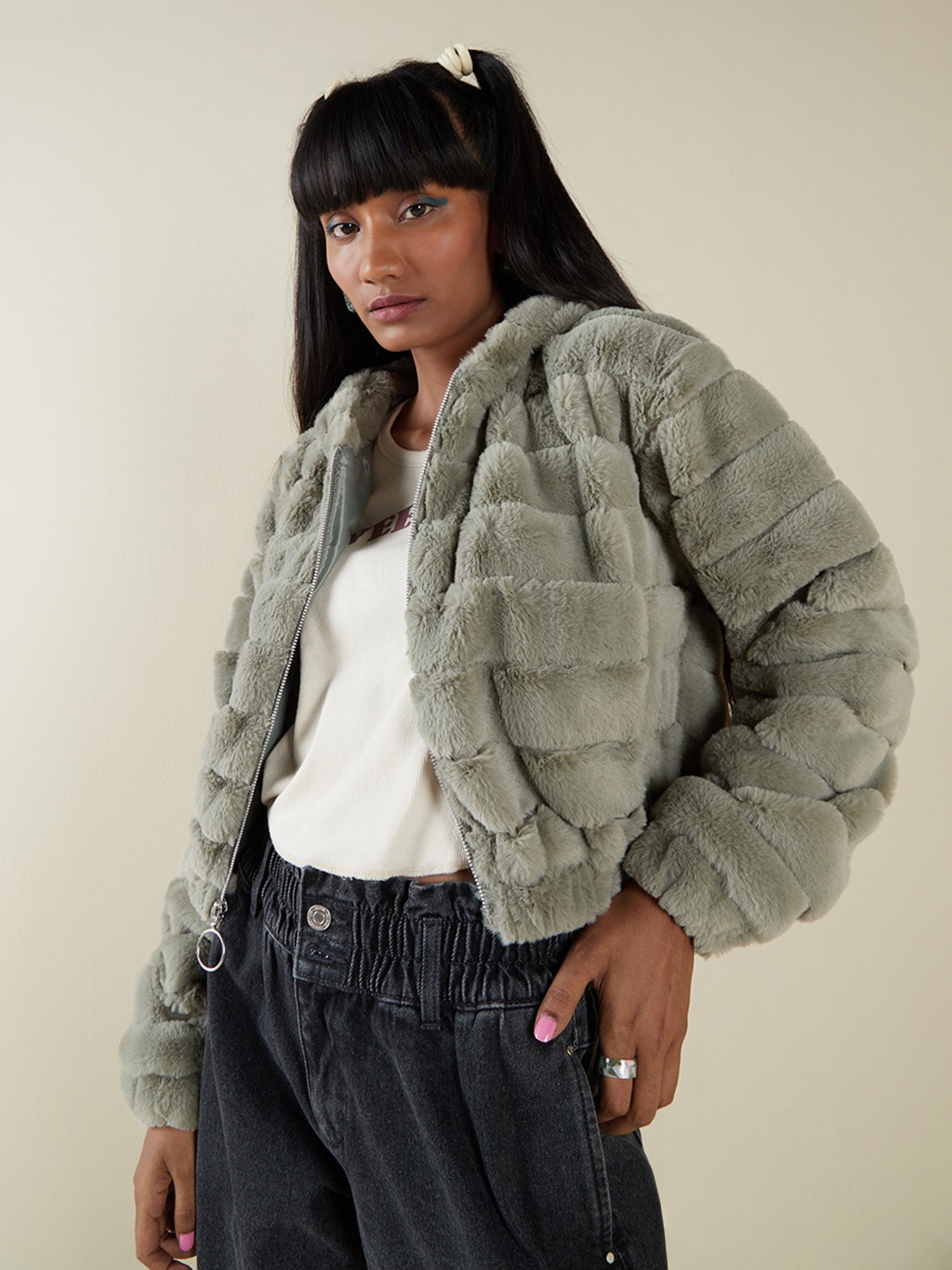 Buy Nuon by Westside Sage Quilted Faux-Fur Jacket for Online