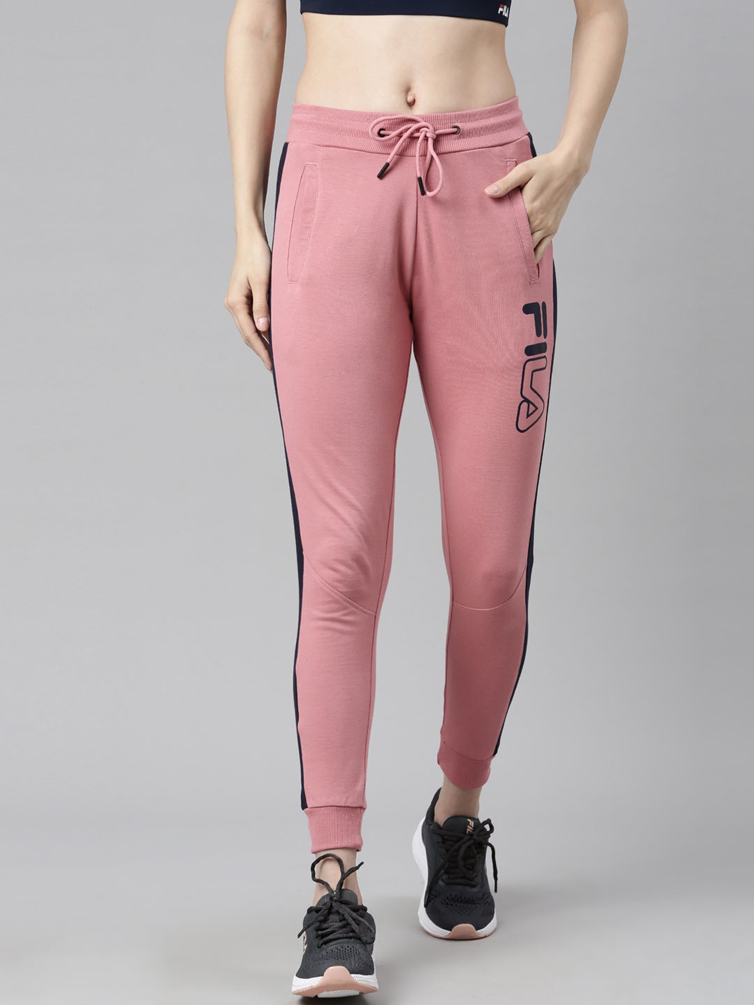Buy Fila Pink Cotton Logo Printed Joggers for Women Online @ Tata CLiQ