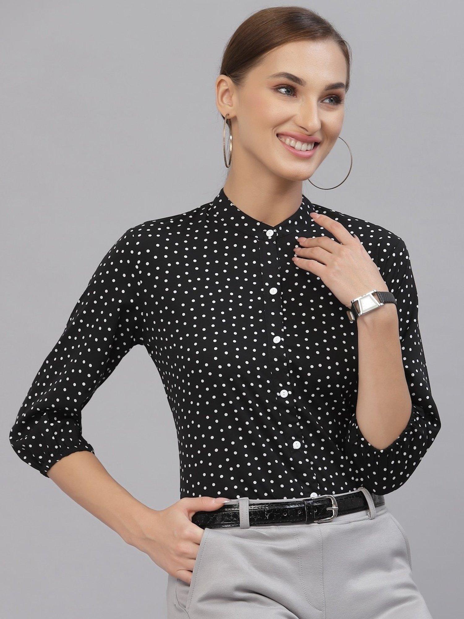 Black polka shop dot shirt womens