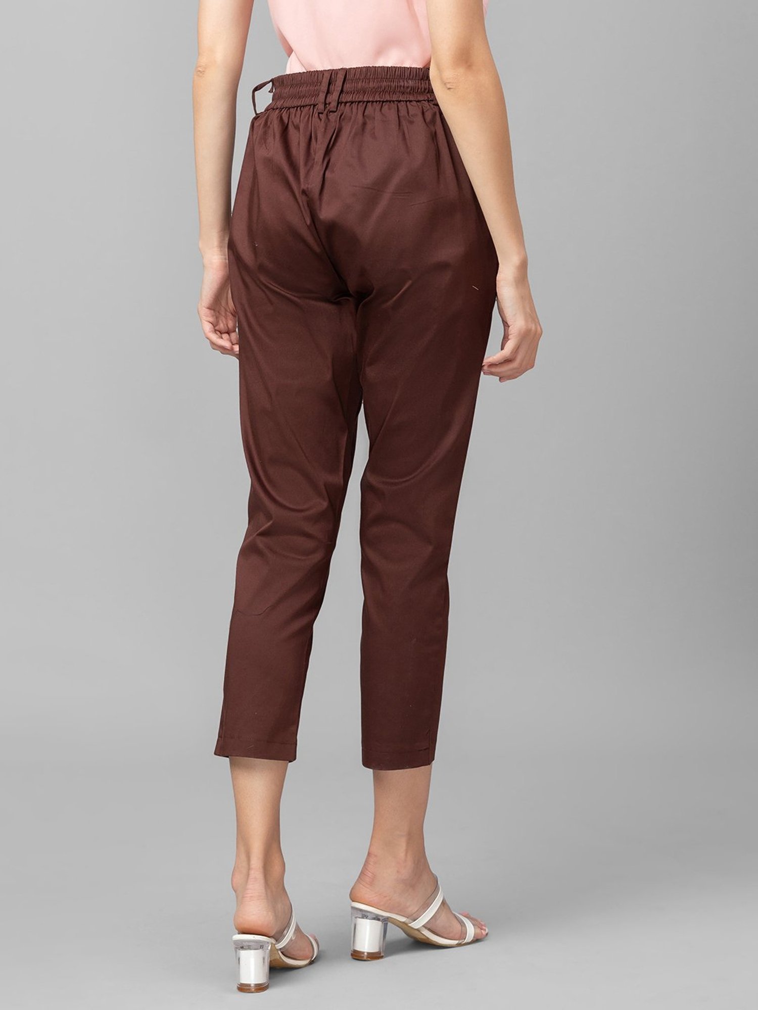 Kin Plain Cropped Slim Fit Tailored Trousers Brown 6