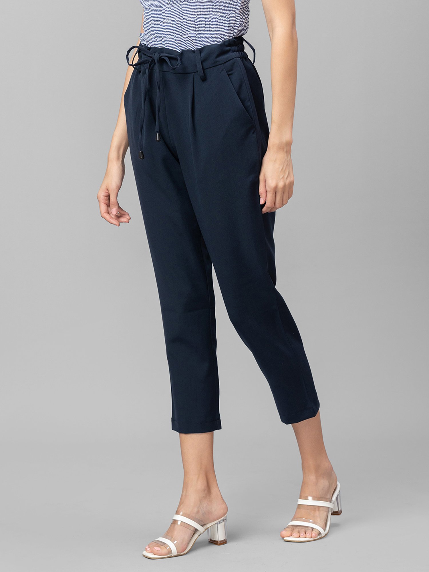 Buy Globus Navy Cotton Mid Rise Cropped Trousers for Women Online  Tata  CLiQ