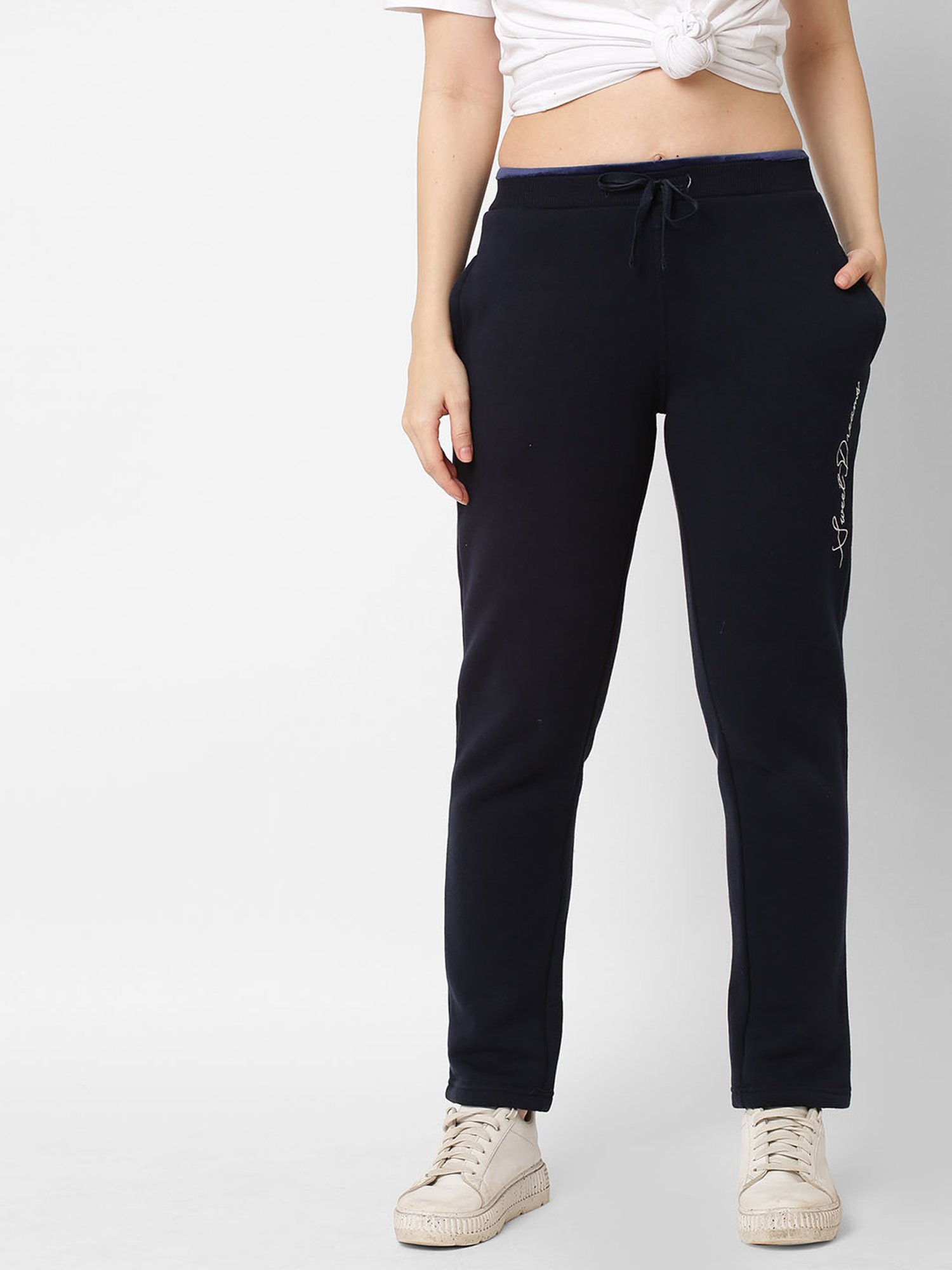 Buy Sweet Dreams Navy Fleece Mid Rise Trackpants for Women Online @ Tata  CLiQ