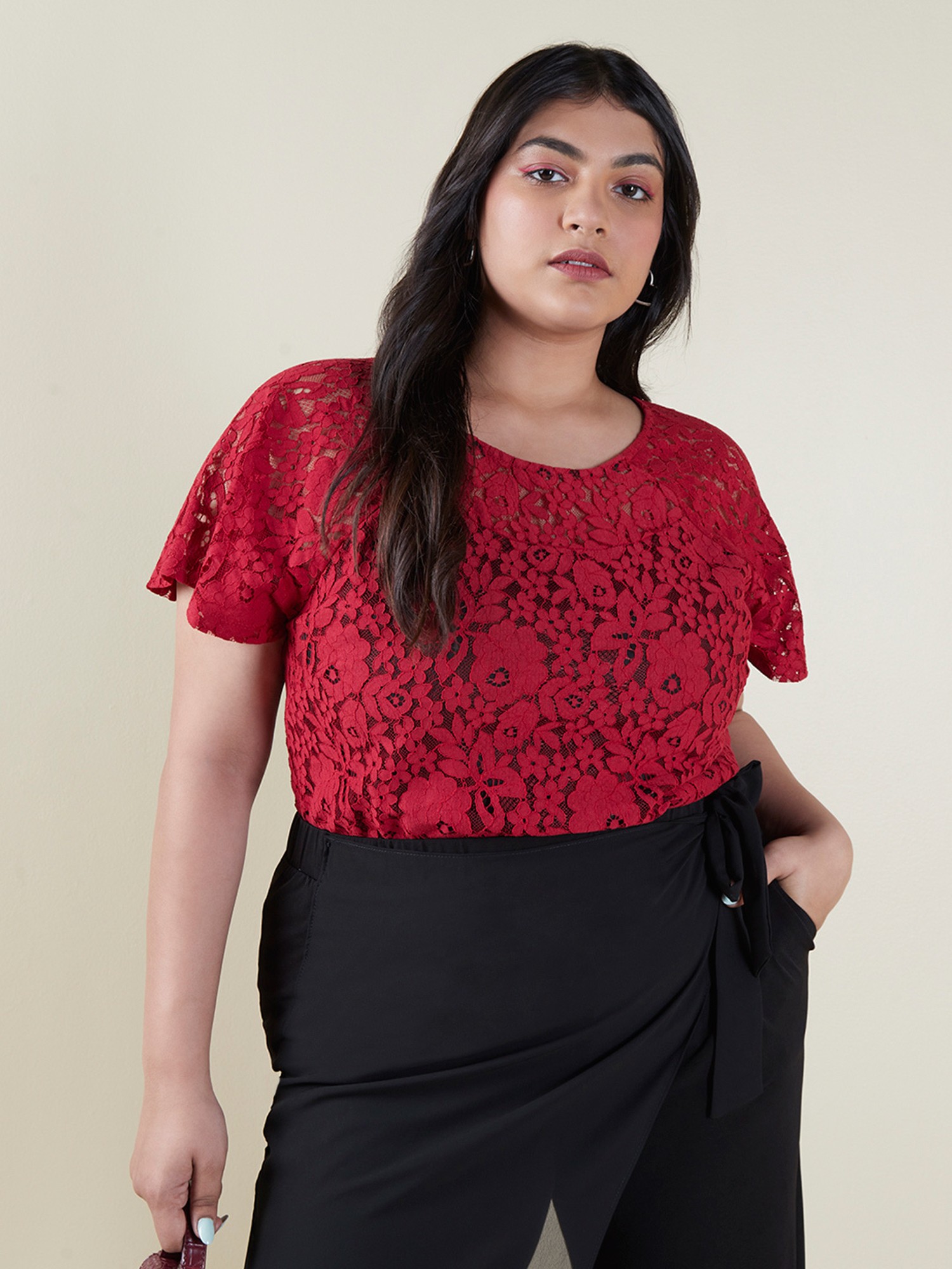 Buy Gia Curves by Red Lace Top for Online @ Tata CLiQ