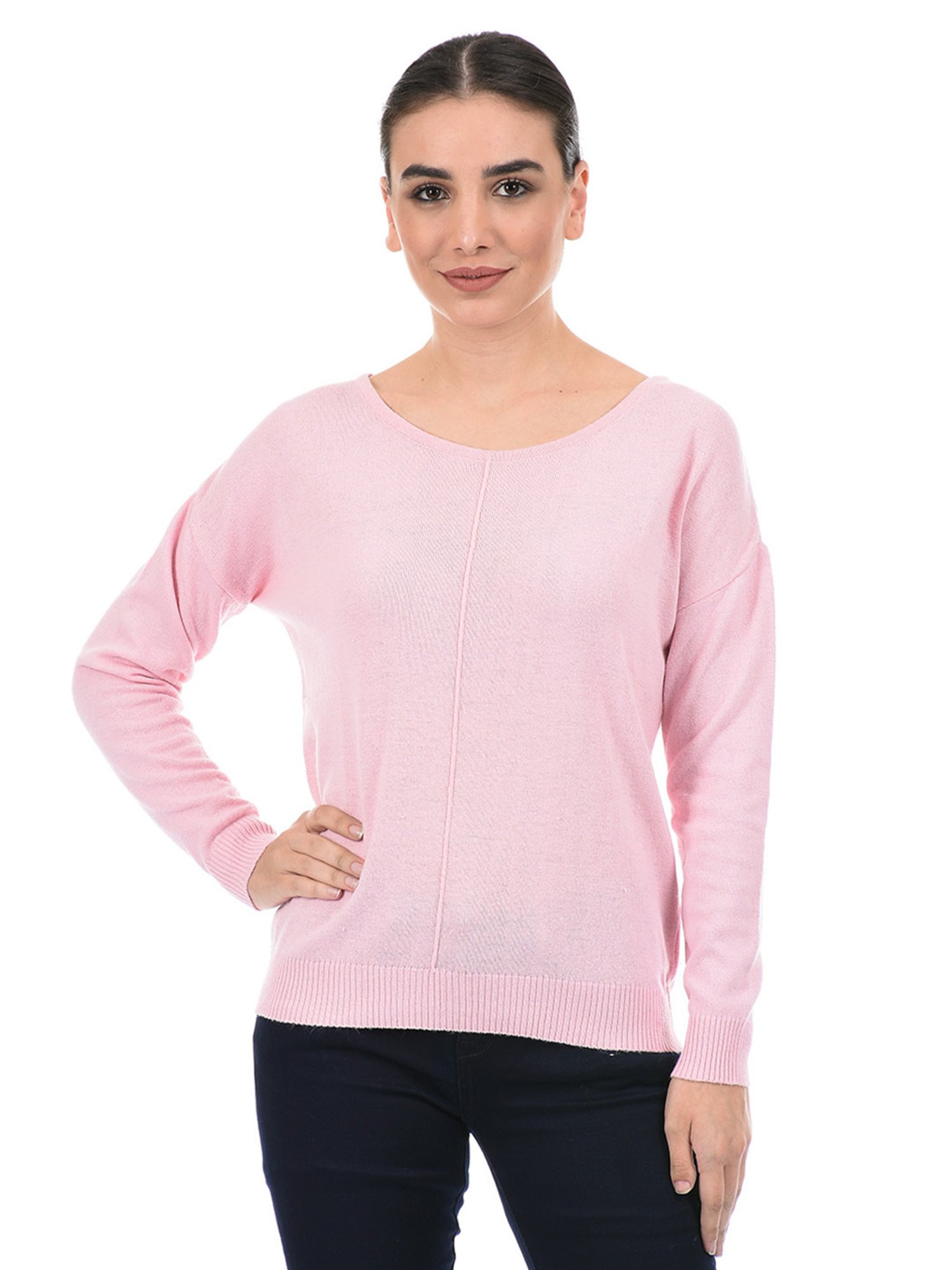 People by Pantaloons Pink Self Pattern Sweater