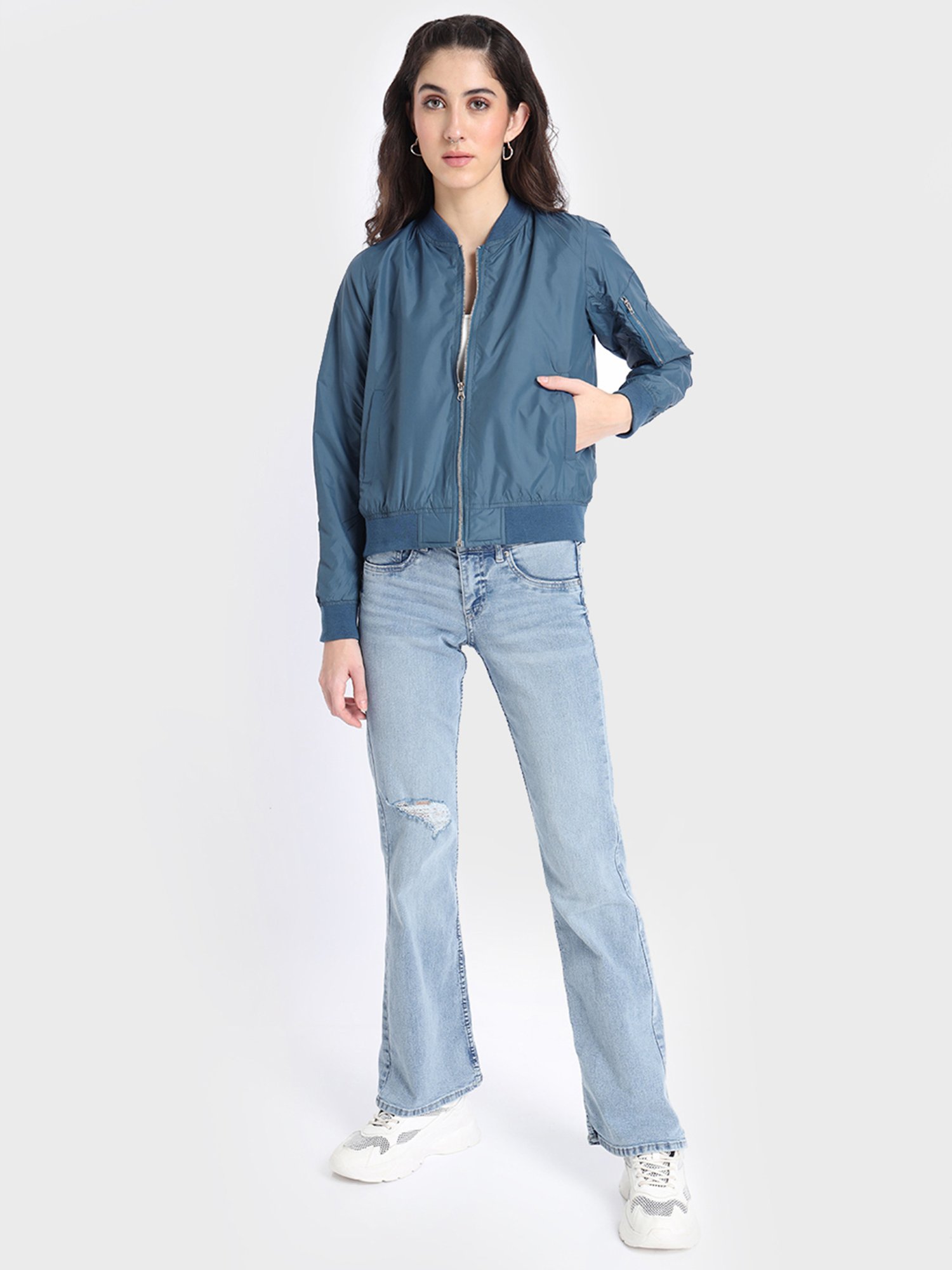 TWILL JACKET WITH EMBROIDERED SLOGAN - Light blue | ZARA India