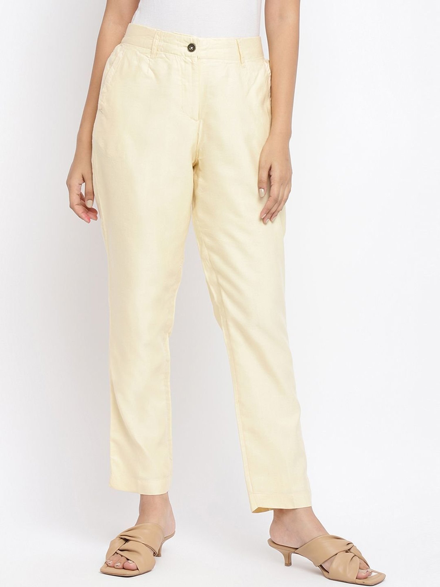 Buy RIVI Cotton Regular Fit Women Trousers & Pants Beige color Online at  Low Prices in India - Paytmmall.com