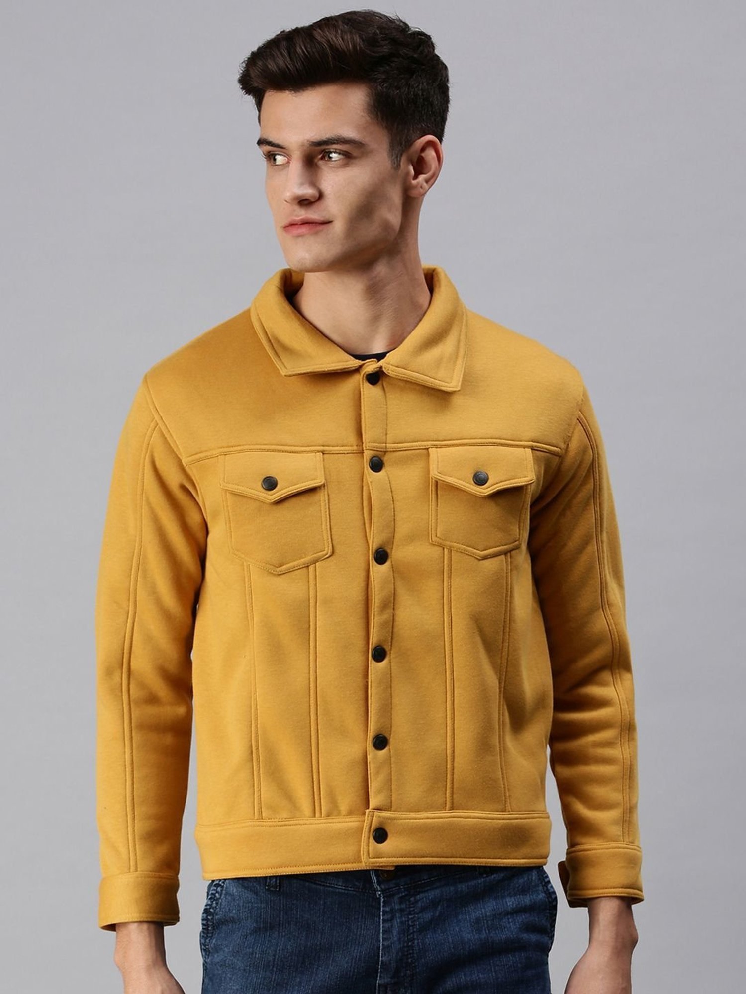 Men's Yellow Denim Trucker Jacket | boohoo