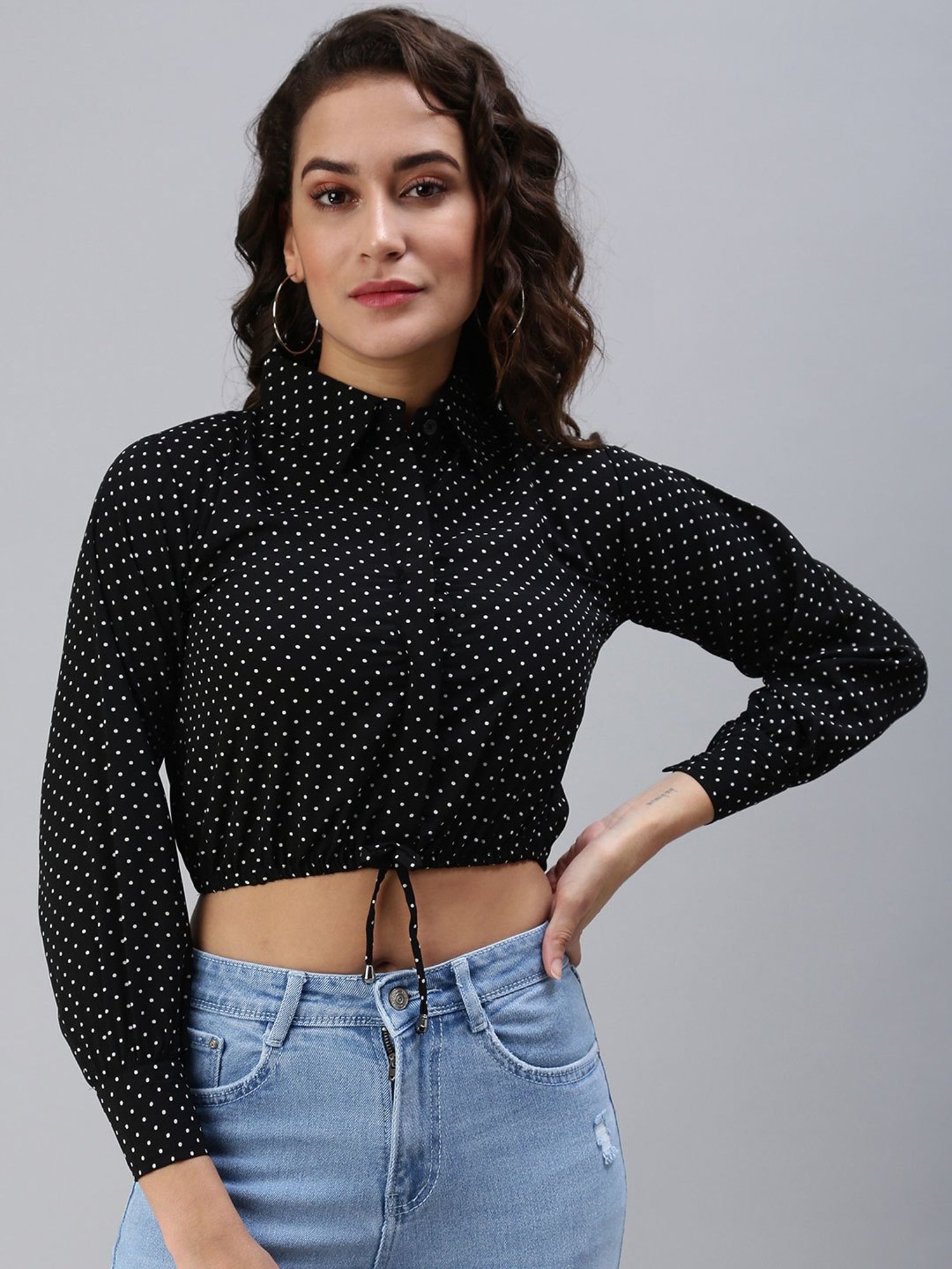 POLKA DOT SHIRT ECRU / BLACK - 7969/228 Collared shirt with long