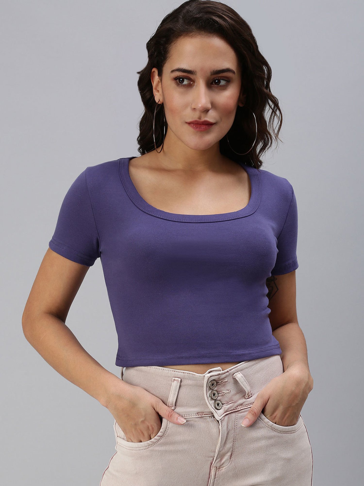 Scoop Neck Flounce Sleeve Blouse - Lilac / S