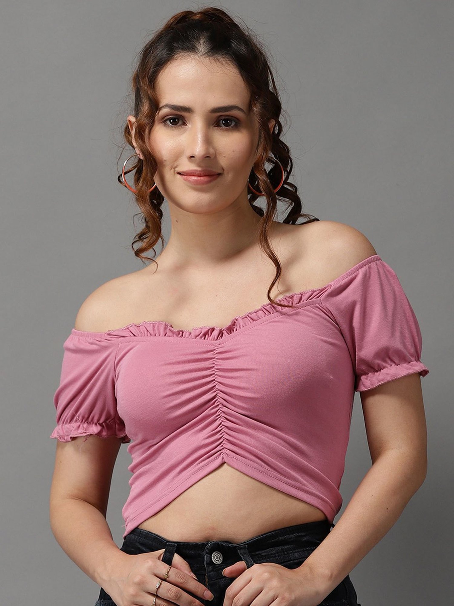 Buy SHOWOFF Sweetheart Neck Pink Fitted Crop Top for Women Online @ Tata  CLiQ