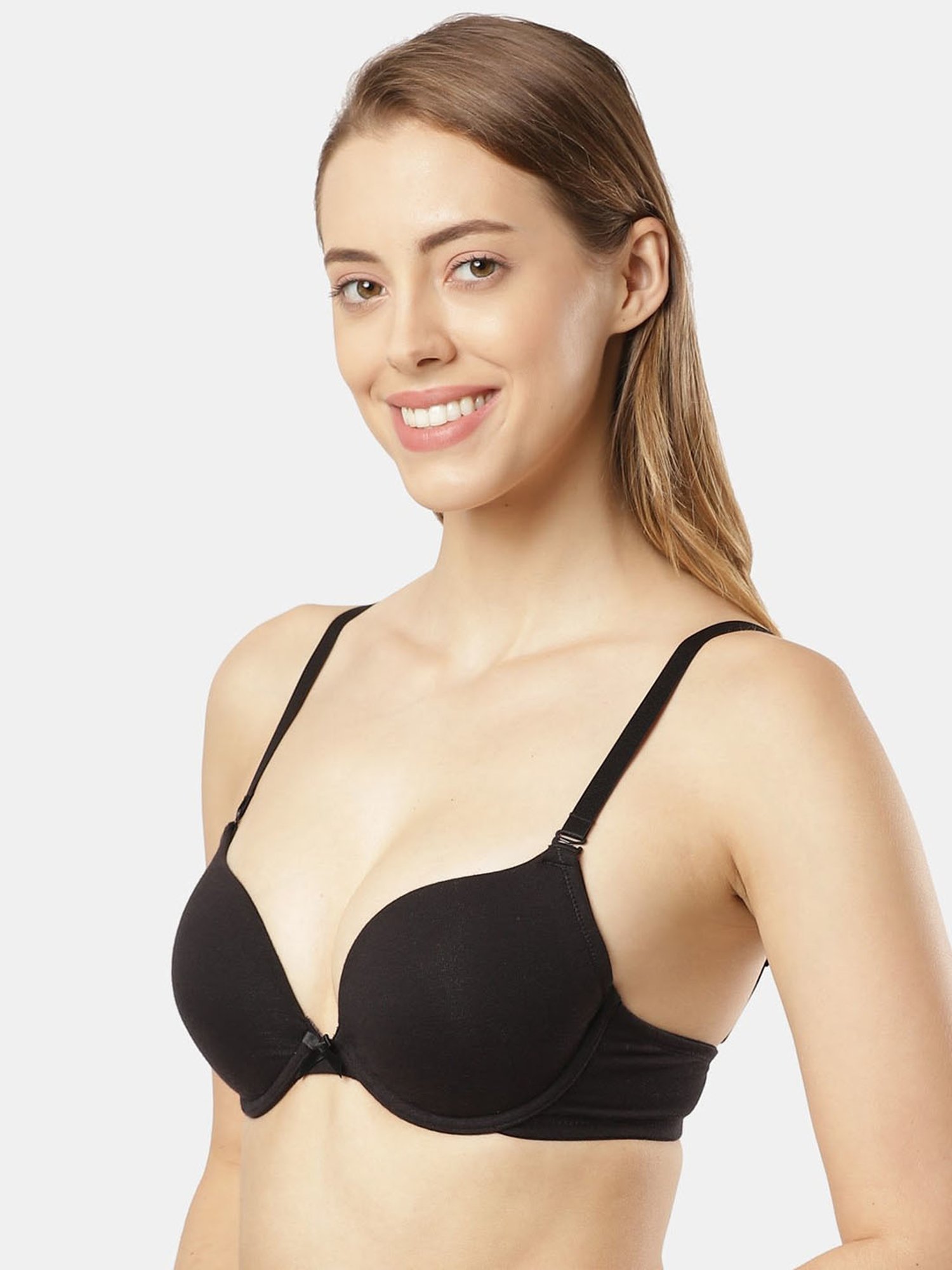 FE53 Wired Padded Cotton Elastane Strech Medium Coverage Plunge-Neck Pushup  Bra with Multiway Styling