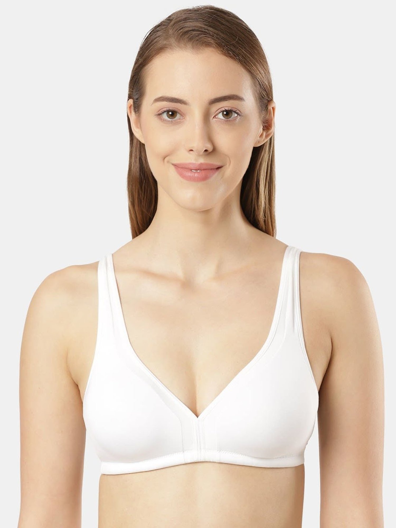 Buy Featherline Women's Polycotton Non Padded Non Wired Wire Free Front  Open Everyday T-Shirt Bra (White, 30B) at