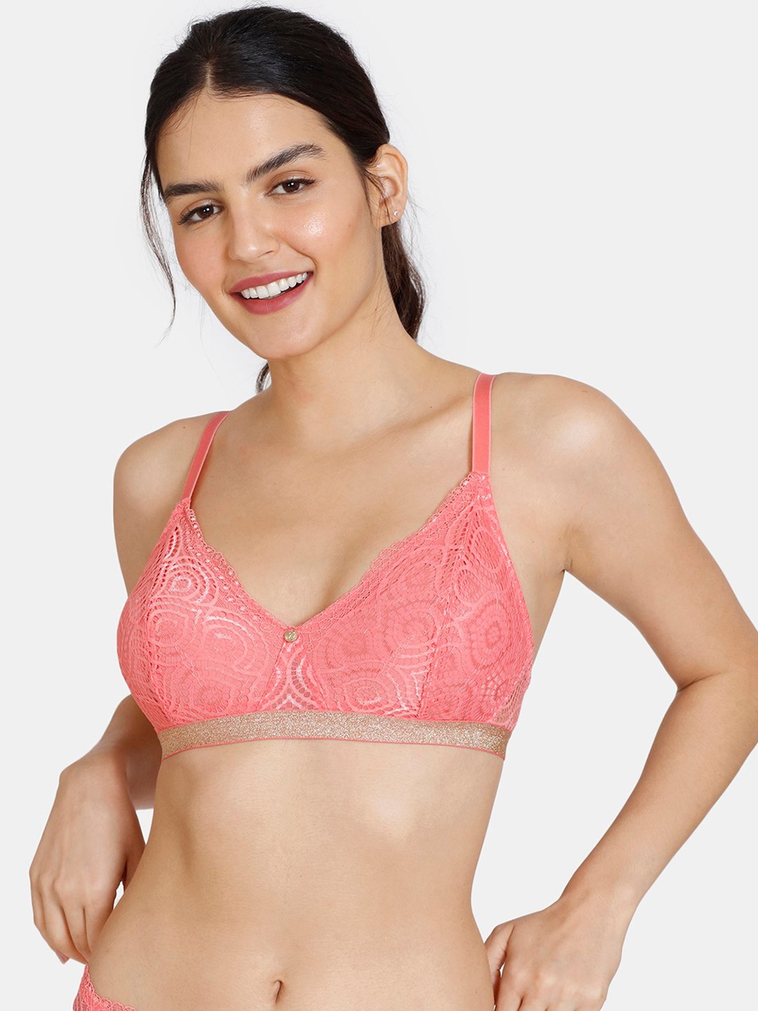 Buy Zivame Pink Lace Half Coverage Double Layered T-Shirt Bra for