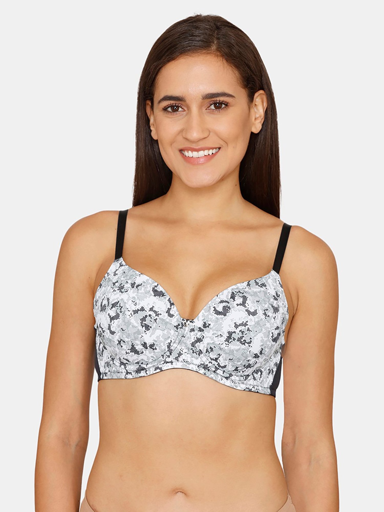 Buy Zivame Grey Printed Half Coverage Under-Wired T-Shirt Bra for