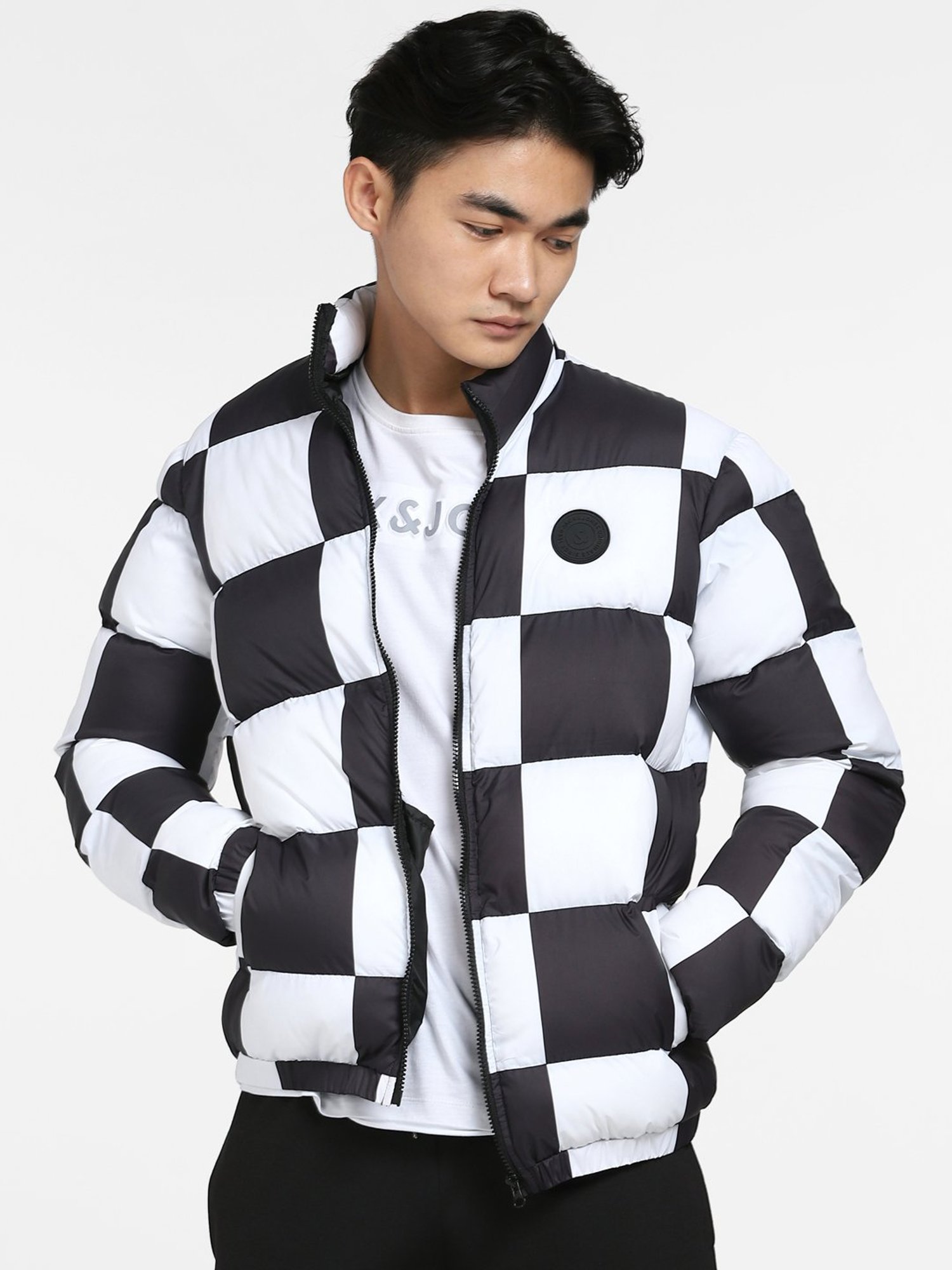 Men's Vaxton Black & White Hybrid Varsity Jacket