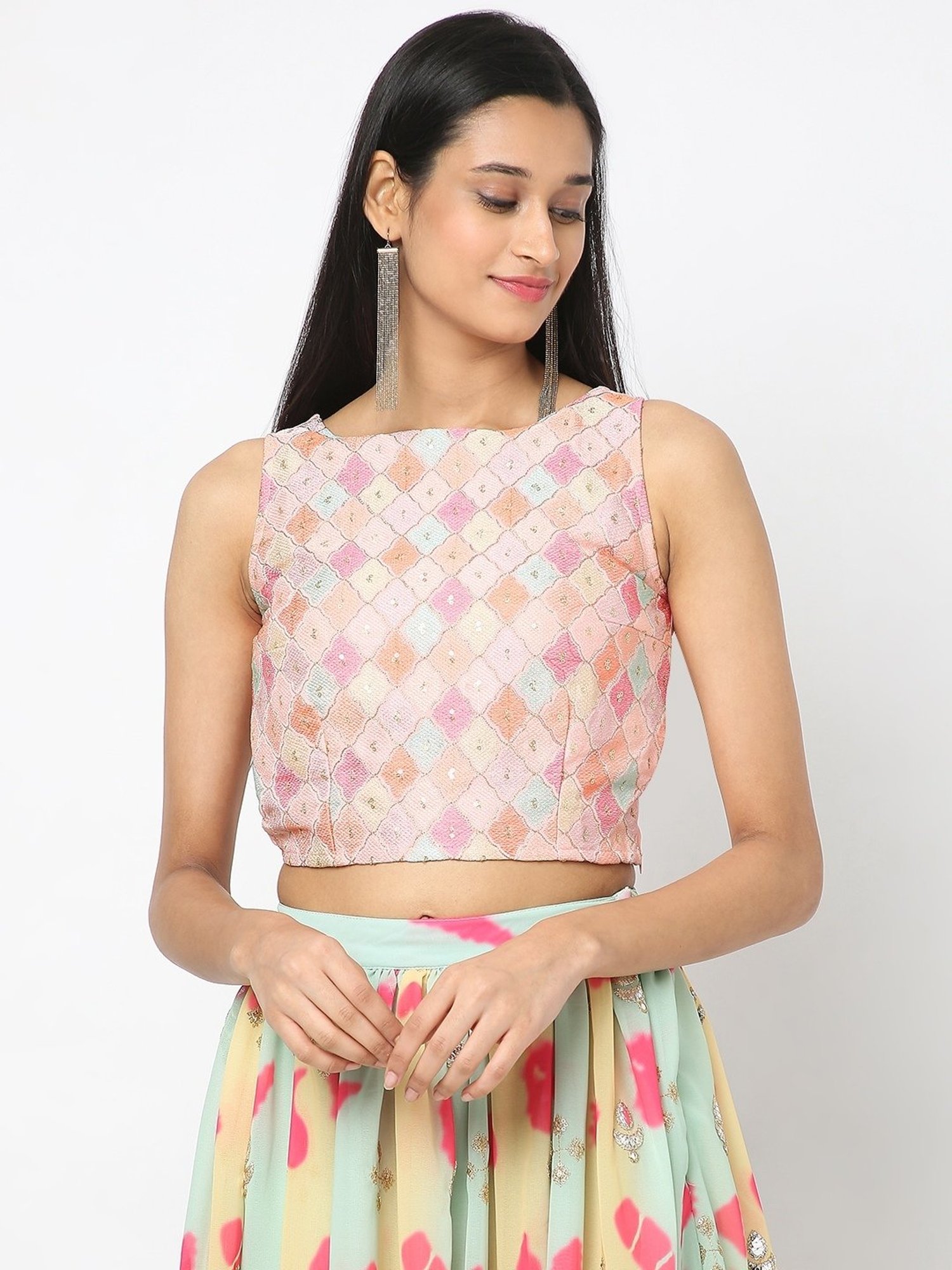 Pink crop top clearance ethnic