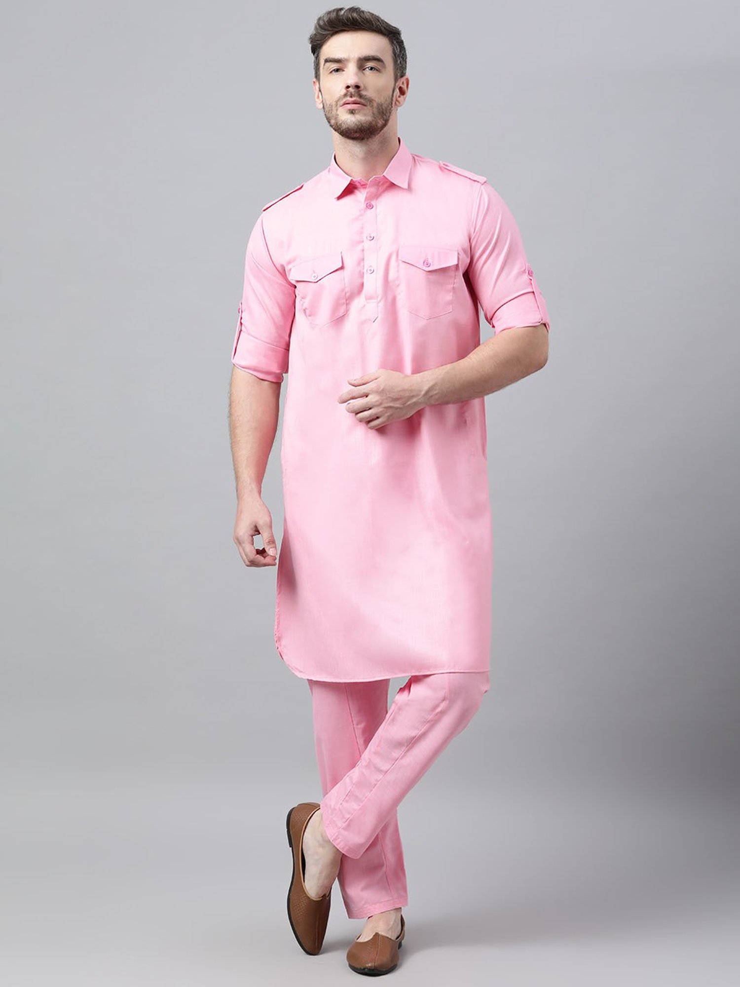 Buy Hangup Pink Regular Fit Solid Pathani Kurta with Pyjamas for