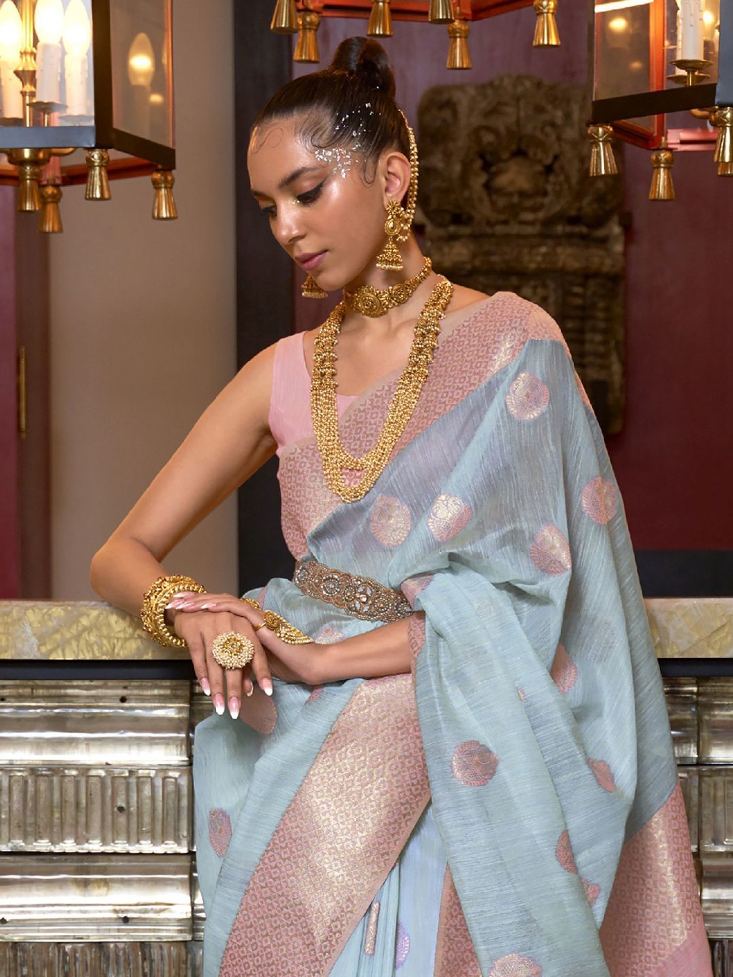 Light Blue Chiffon Saree | Leemboodi