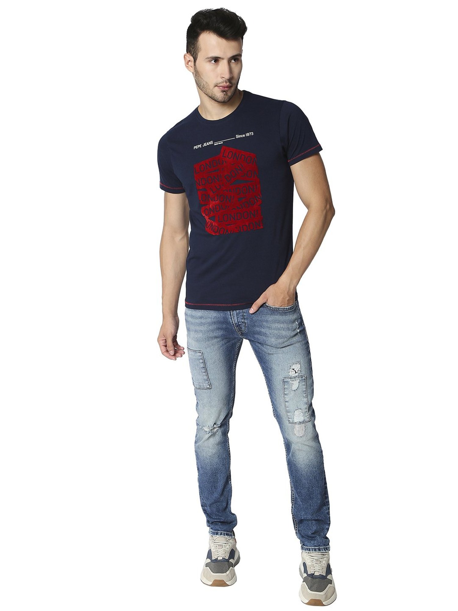 Buy Pepe Jeans Men Pure Cotton Brand Logo Printed Slim Fit T Shirt -  Tshirts for Men 21601008