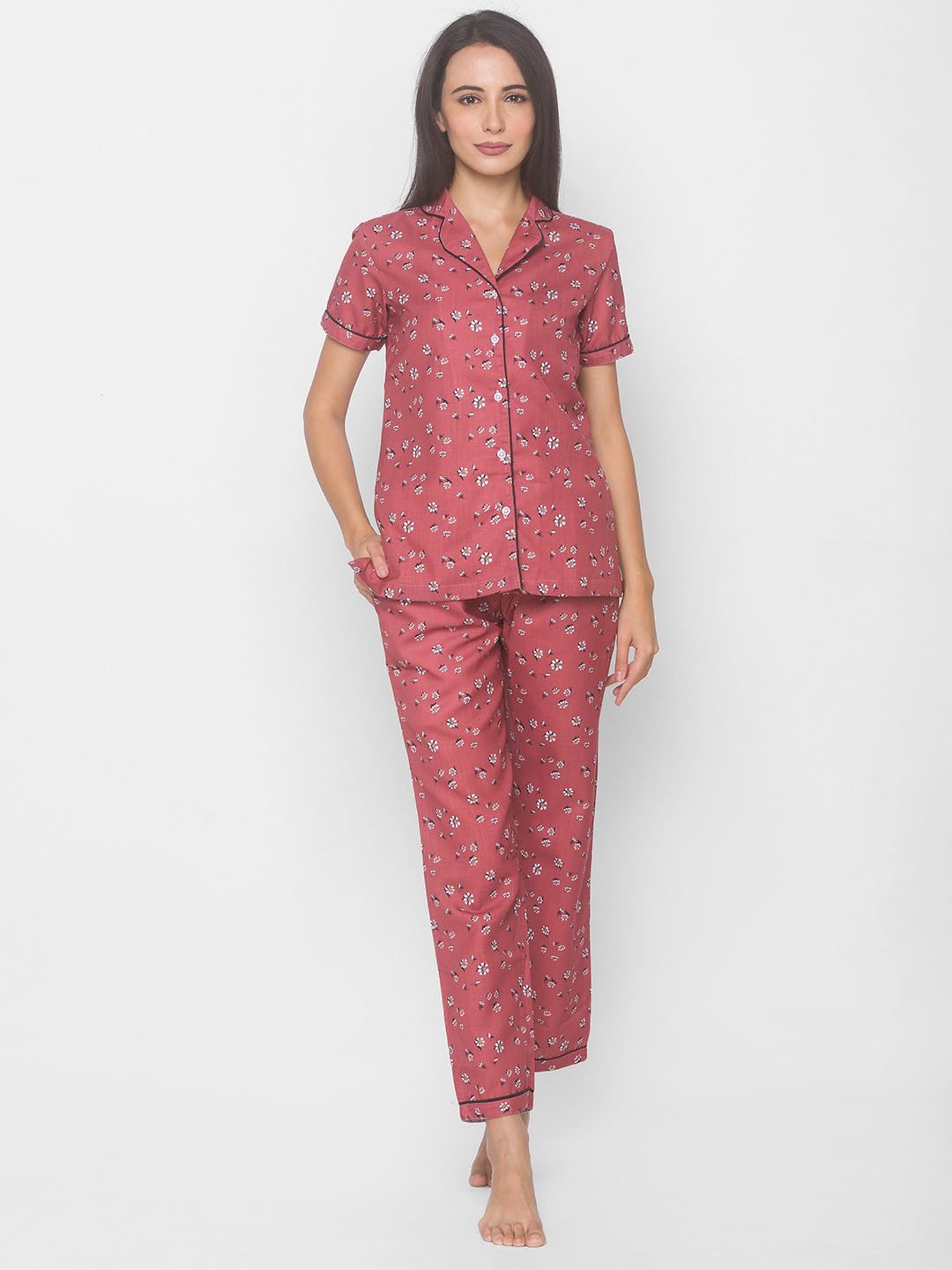 Buy FashionRack Brown Floral Pyjama Sets with Pocket for Women Online @  Tata CLiQ