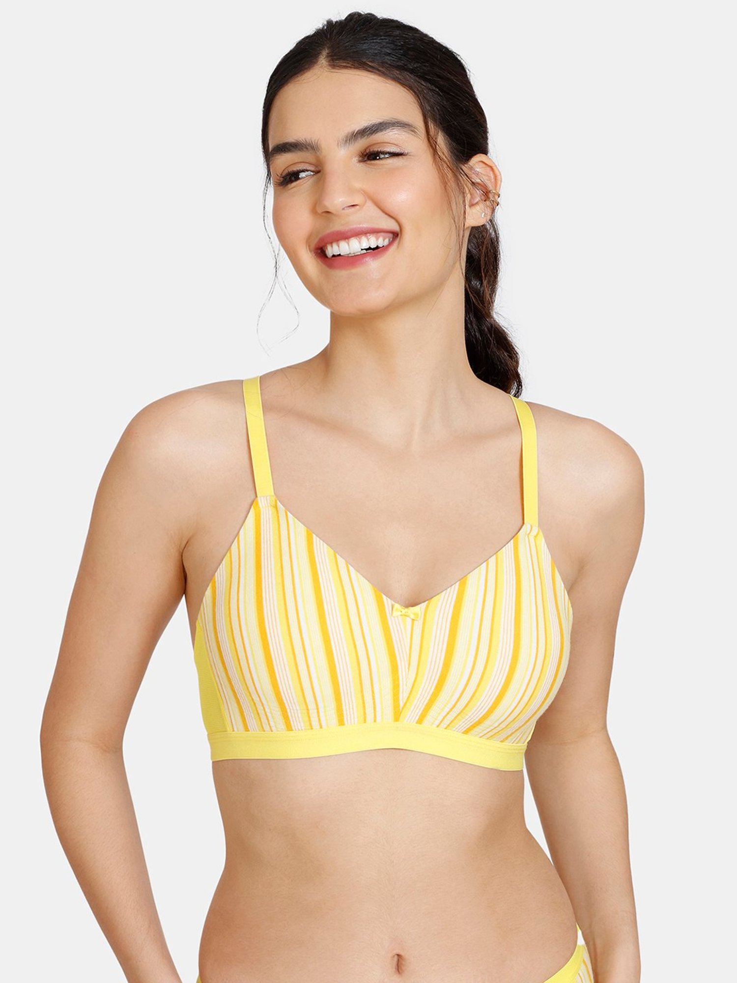 Buy Zivame Yellow Striped Half Coverage Double Layered Bra for