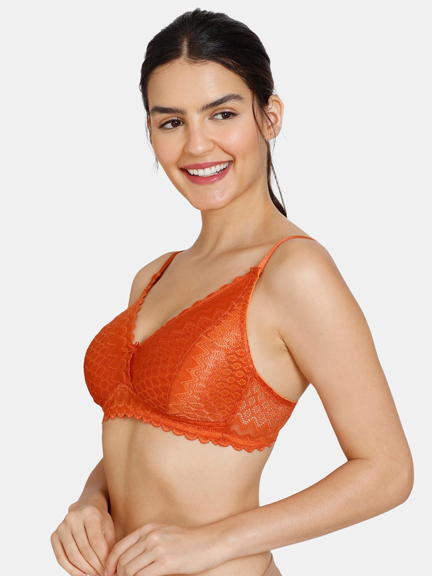 Buy Zivame Orange Lace Half Coverage Wireless Bra for Women's