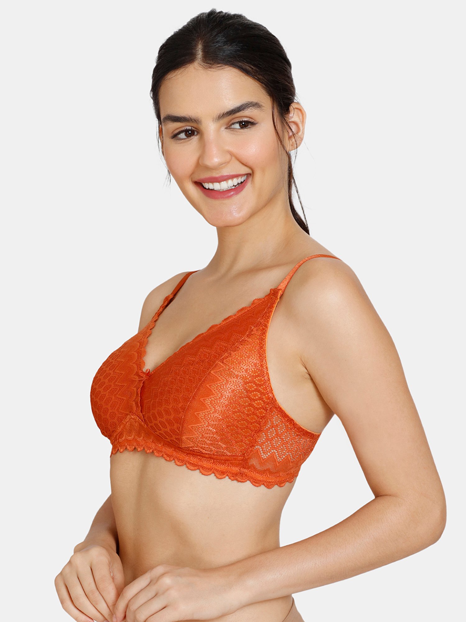 Buy Zivame Orange Lace Half Coverage Double Layered Bra for