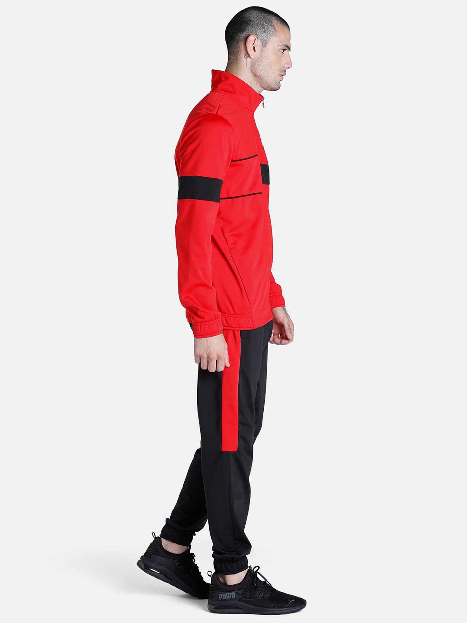 Puma black and hot sale red tracksuit