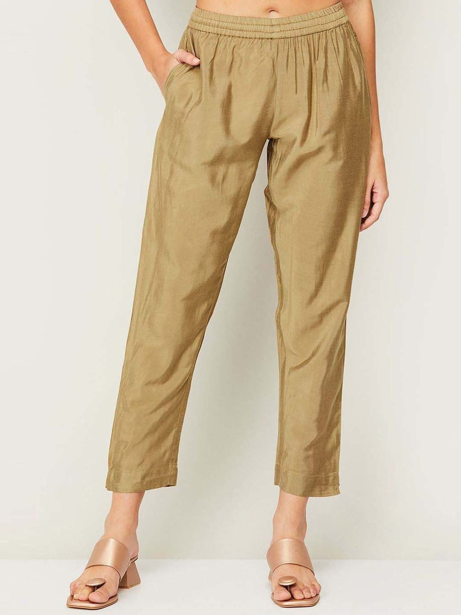 Buy Women Regular Fit Golden Hosiery Blend Trousers Online In India At  Discounted Prices