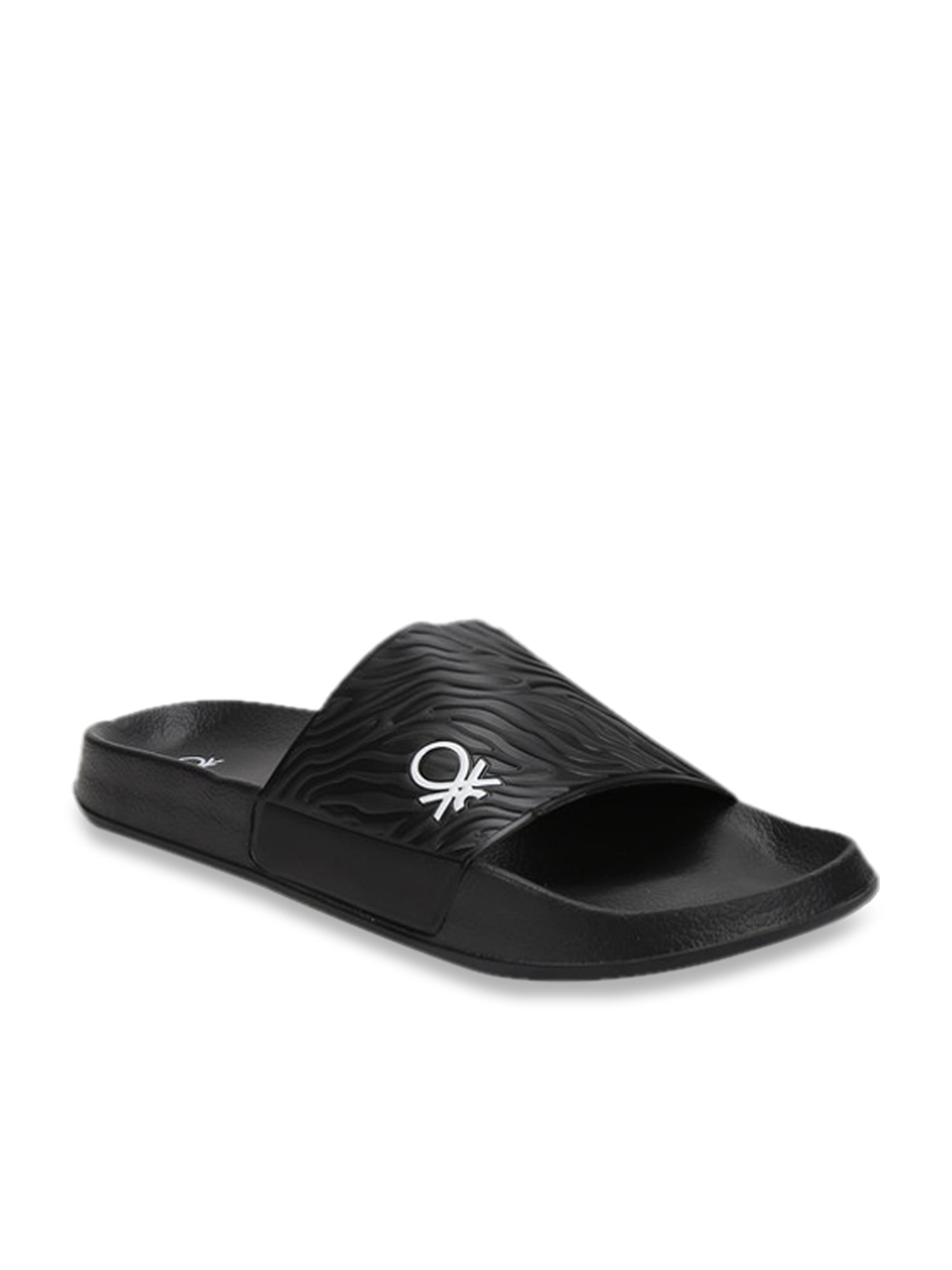 Buy United Colors of Benetton Men s TEXTURED Black Slides for Men