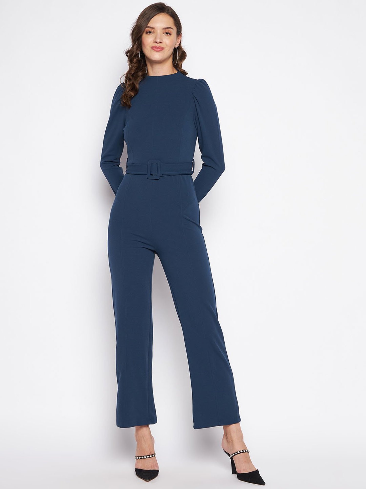 Tailored Jumpsuit With Long Sleeve In Navy | Nife | SilkFred US
