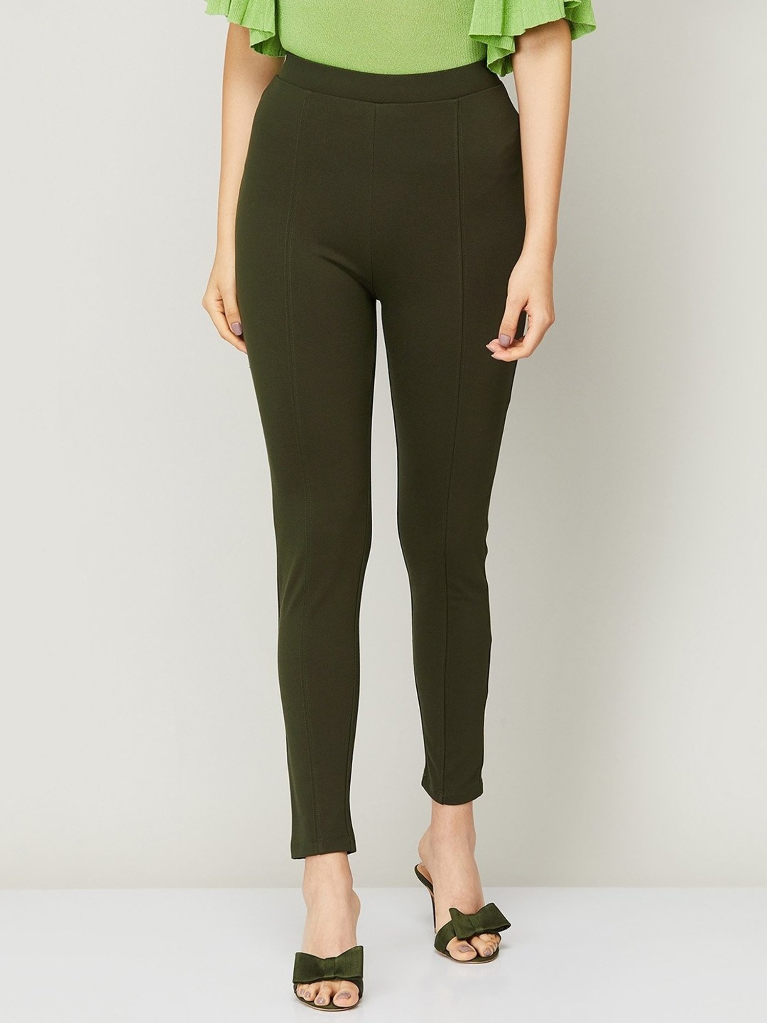 Buy Green High Rise Wide Leg Pants Online In India