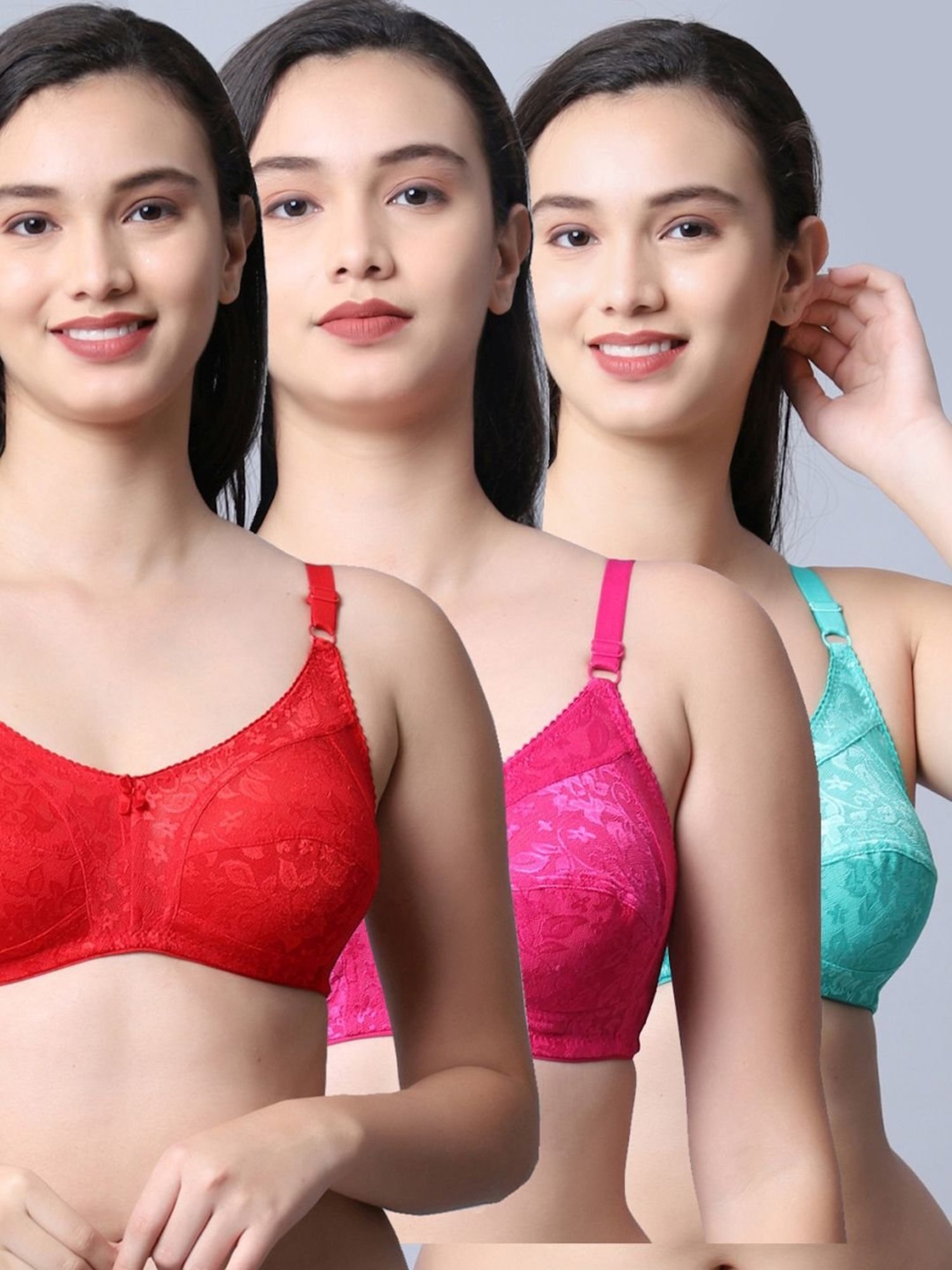 Buy Gracit Red & Pink Self Pattern Bra - Pack Of 3 for Women Online @ Tata  CLiQ