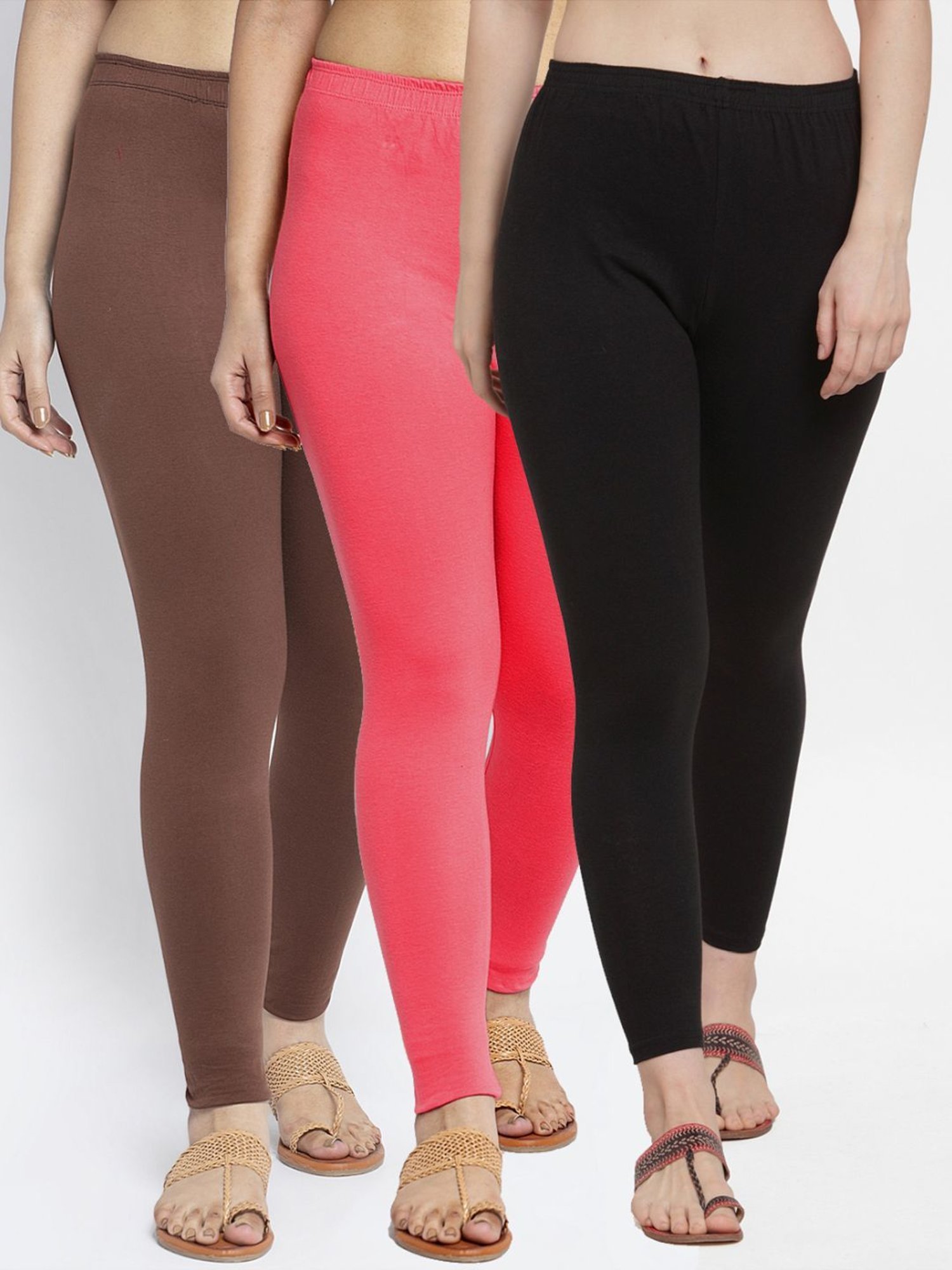 Buy Gracit Black & Brown Mid Rise Leggings - Pack Of 3 for Women Online @  Tata CLiQ