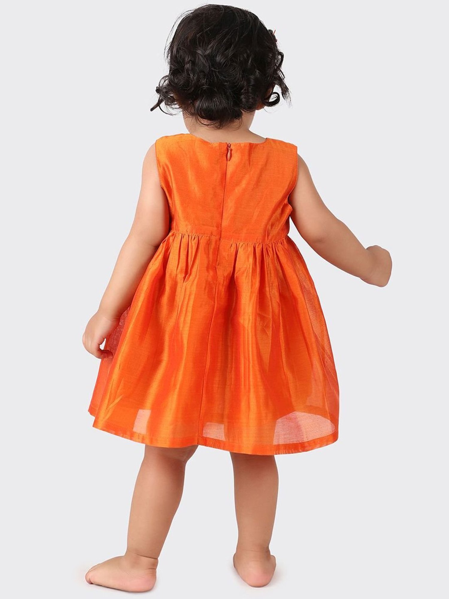 Pure Cotton Girls' Casual Frock in Cream with Playful Orange Pattern. –  Lagorii Kids