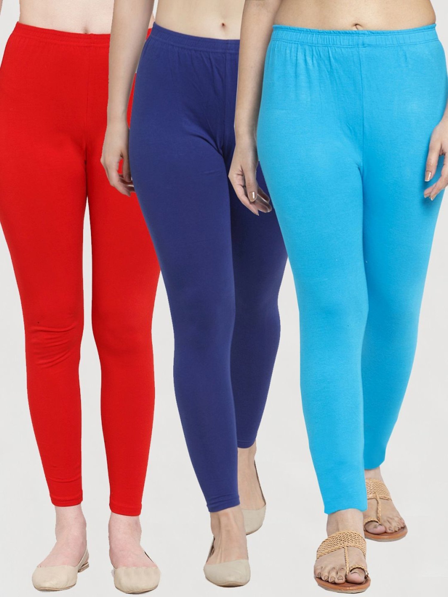 Buy Gracit Red & Blue Mid Rise Leggings - Pack Of 3 for Women Online @ Tata  CLiQ