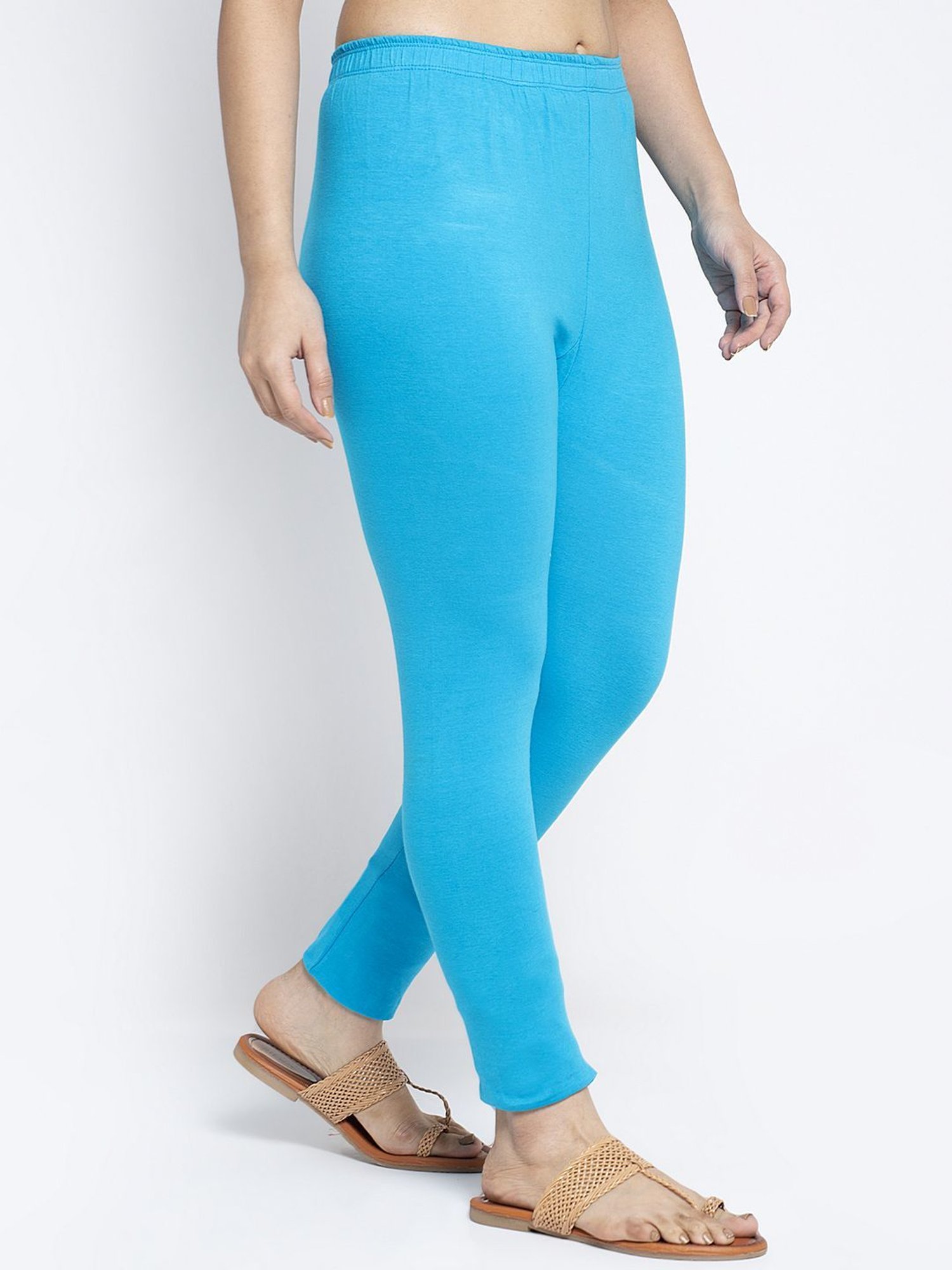 Buy Gracit Blue & Peach Mid Rise Leggings - Pack Of 3 for Women