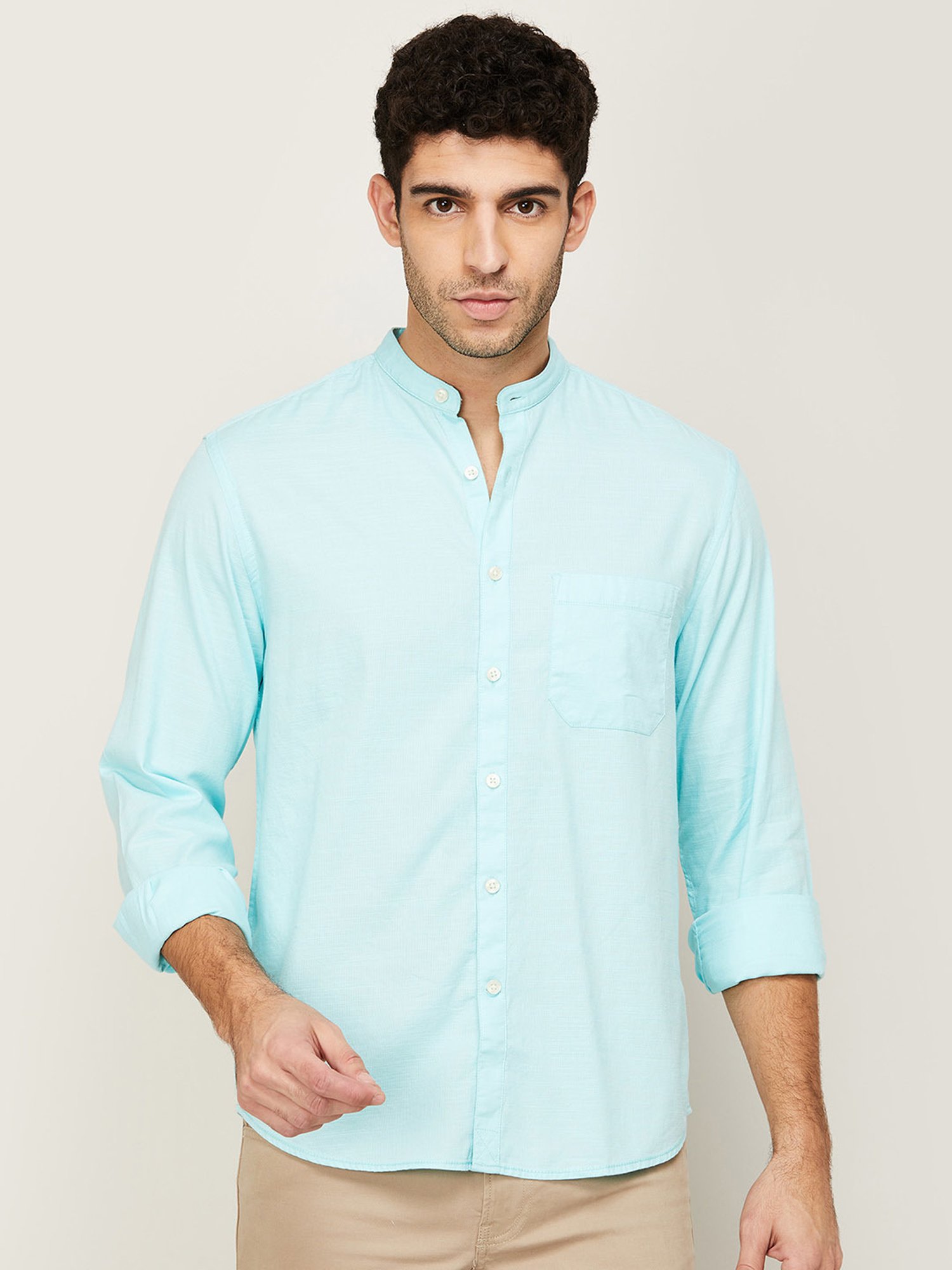 Buy Code Casual Blue Cotton Regular Fit Shirt for Mens Online