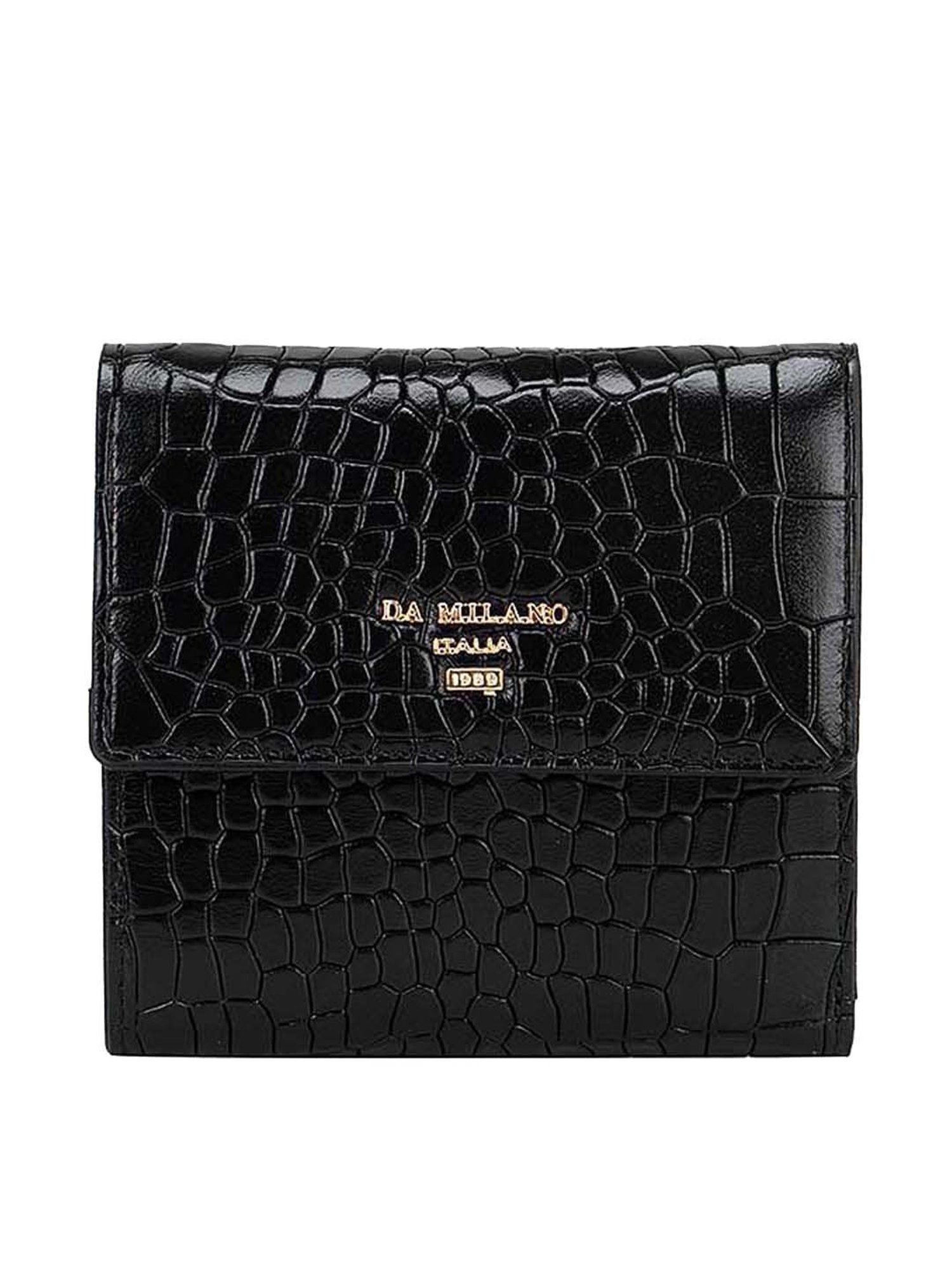 Buy Da Milano Black Leather Tri-Fold Wallet with Key Chain Online