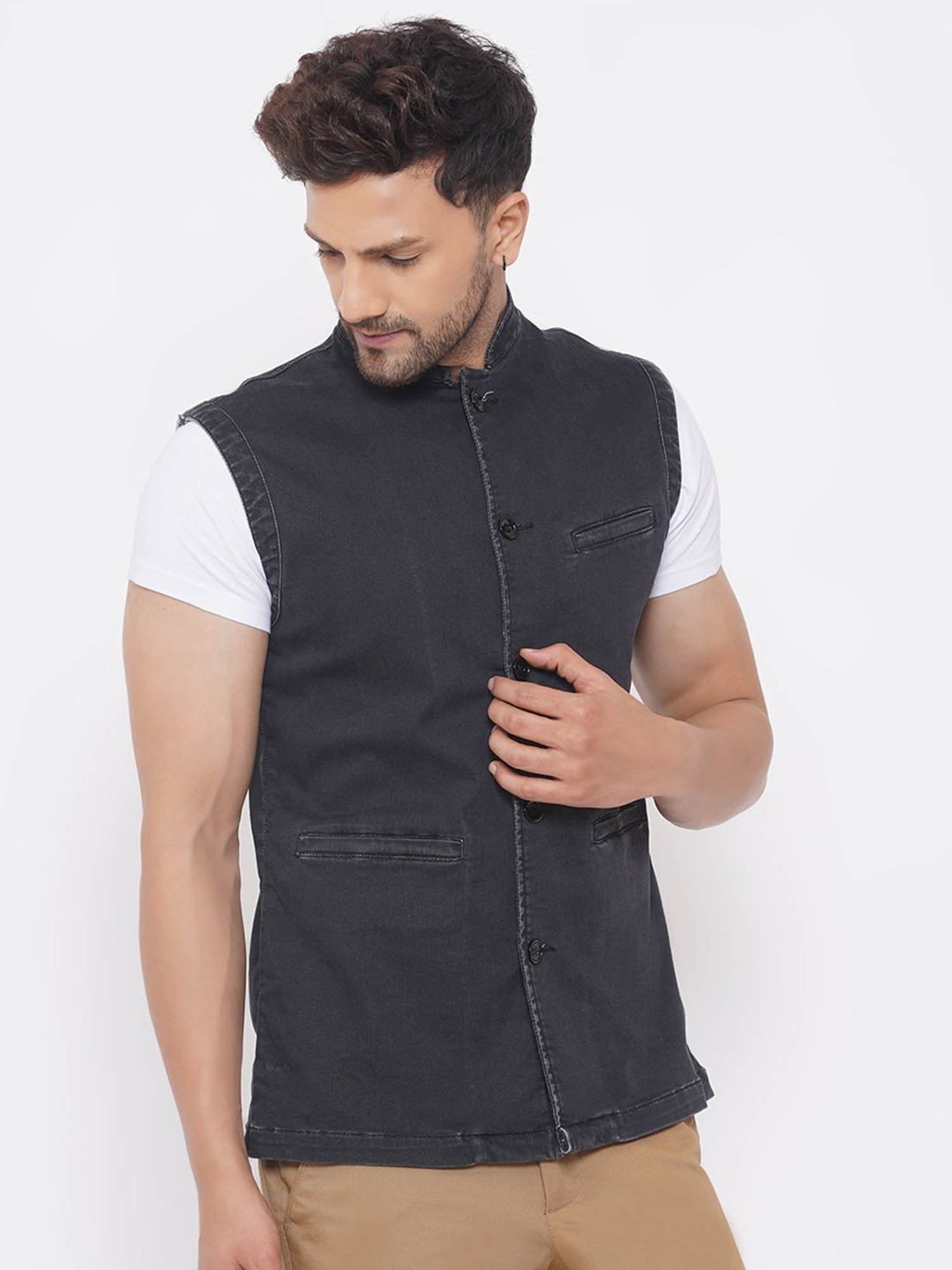 Amazon.com: Men's Denim Vest Casual Slim Fit Button Down Sleeveless Jackets  Vintage Ripped Plus Size Lapel Classic Jean Waistcoat Black : Clothing,  Shoes & Jewelry