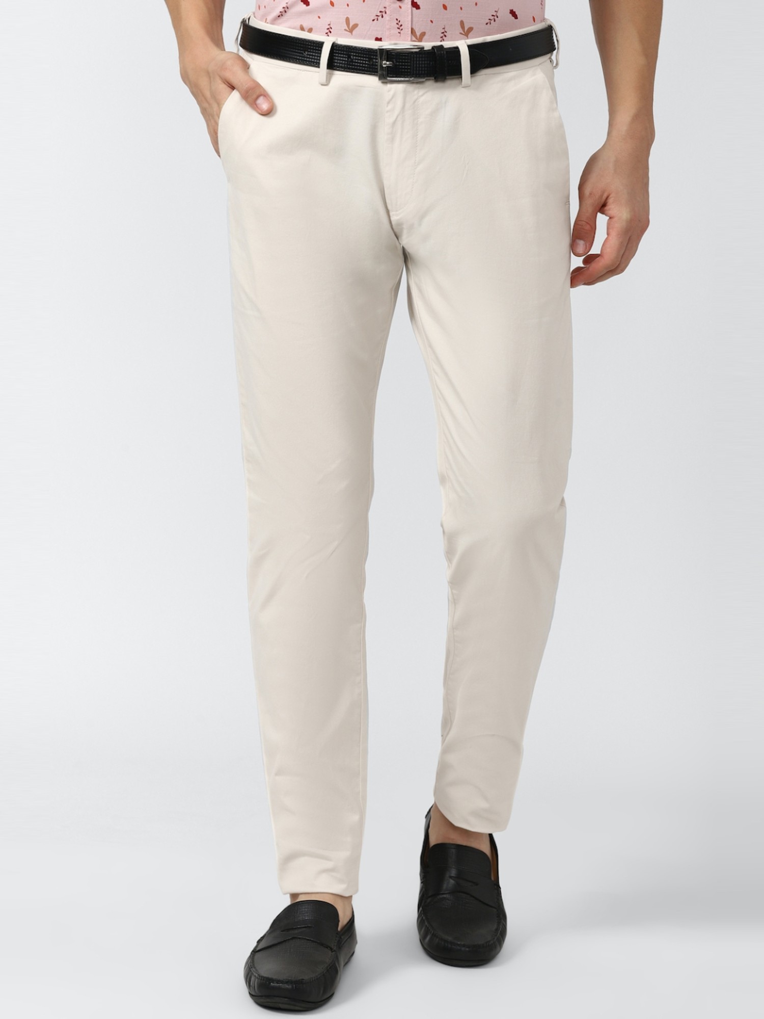 Peter England Casuals Khaki Cotton Slim Fit Trousers