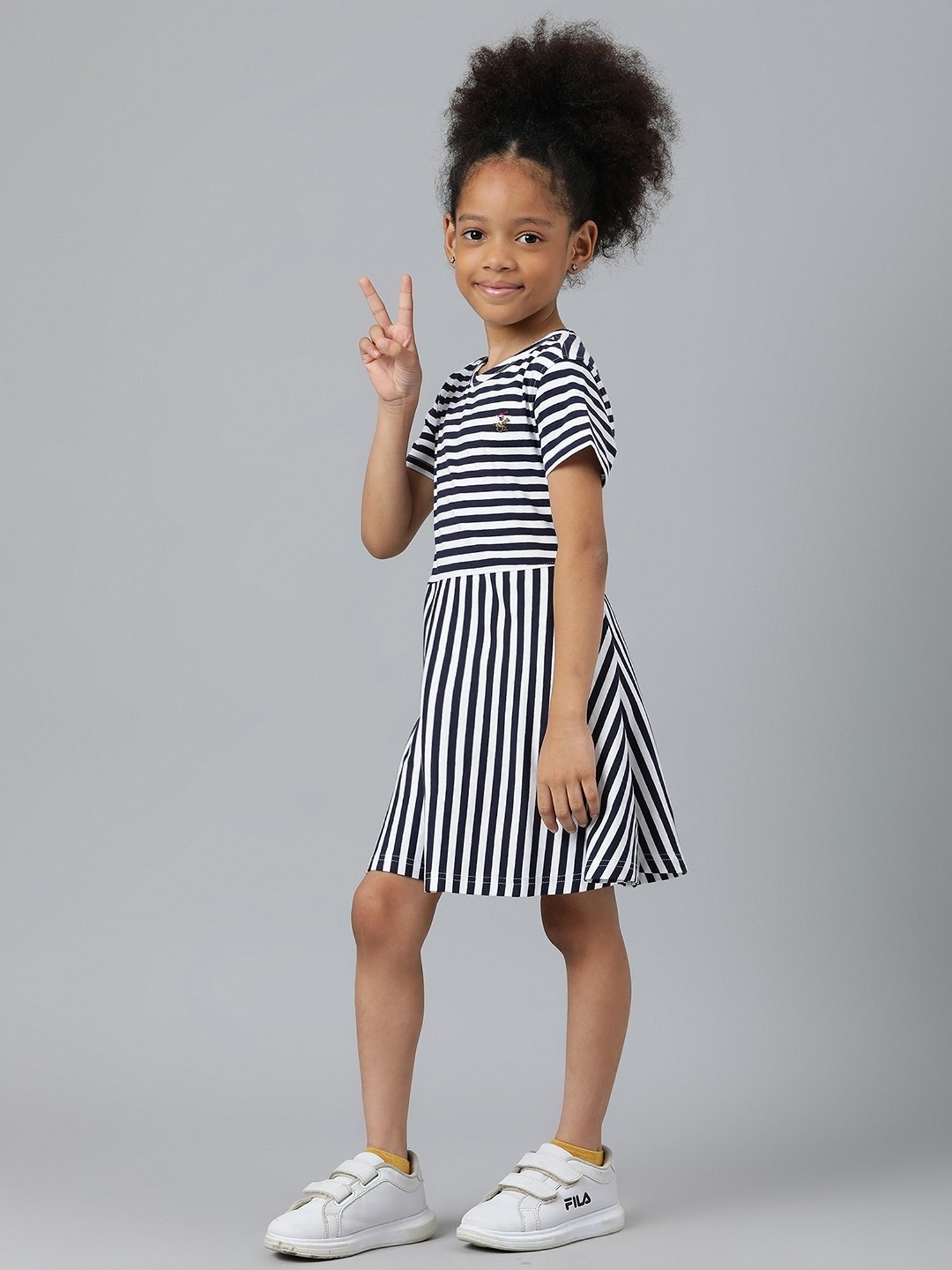 Buy Beverly Hills Polo Club Kids White Cotton Striped Dress for