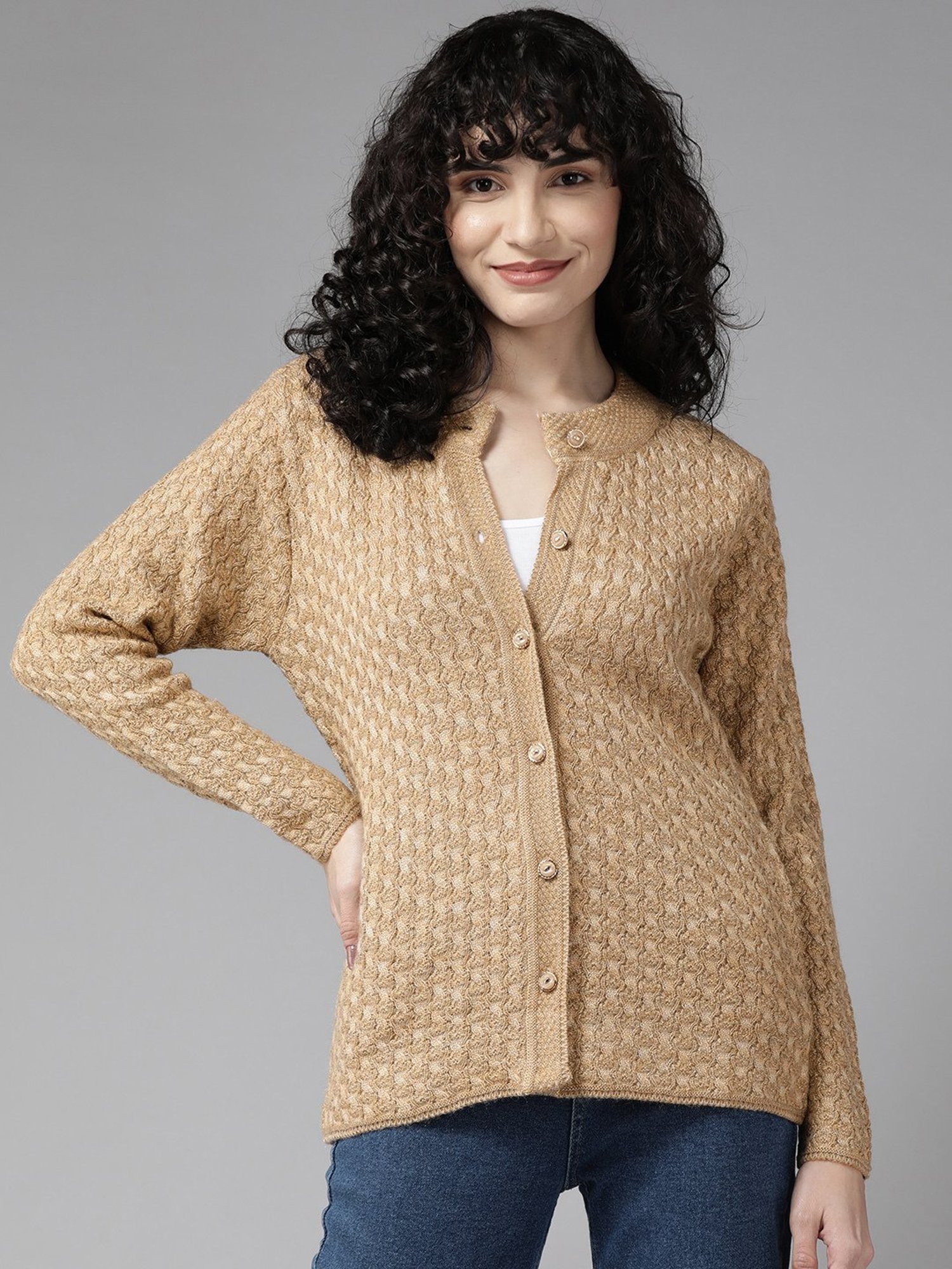 Buy Cayman Beige Woolen Cable Knit Cardigan for Women's Online @ Tata CLiQ