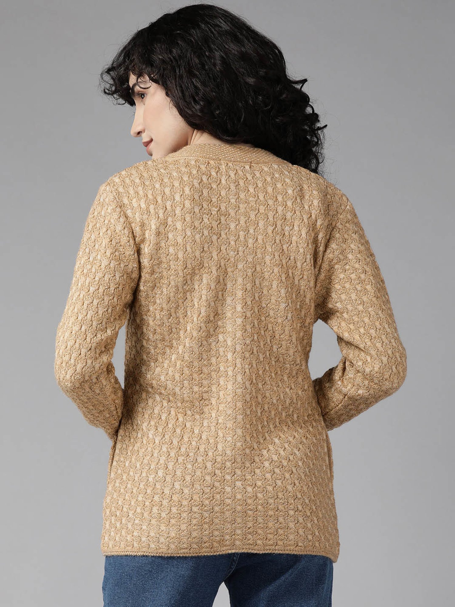 Buy Cayman Beige Woolen Cable Knit Cardigan for Women s Online