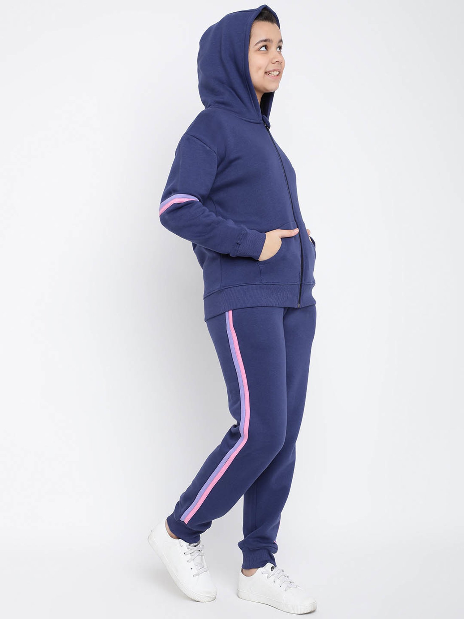 Buy Lil Tomatoes Kids Navy Solid Full Sleeves Tracksuit for Girls
